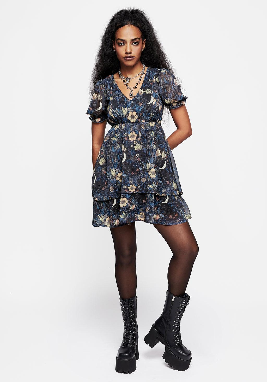 Primrose Floral Chiffon Puff Sleeve Layered Mini Dress Product Image