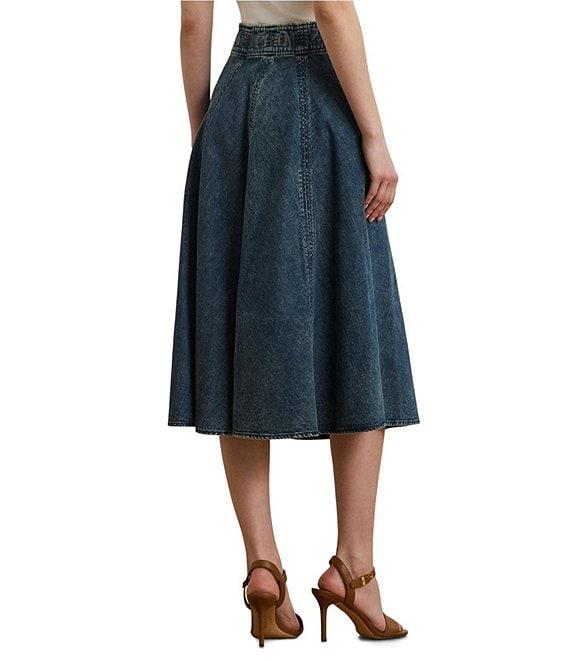 Lauren Ralph Lauren Drawcord Waist A-Line Denim Midi Skirt Product Image