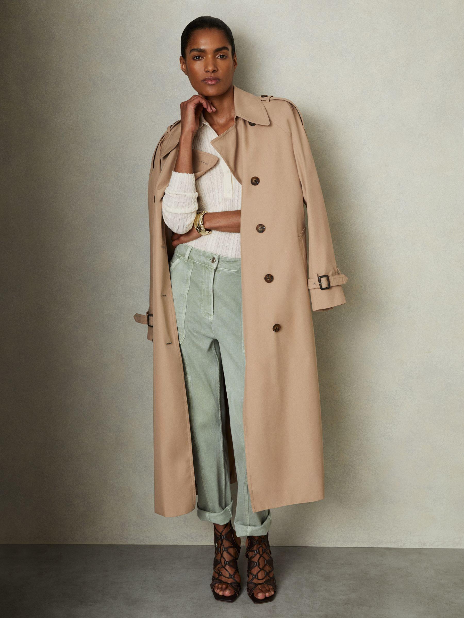 Wool Cable Knit Polo Neck Jumper in Cream Product Image