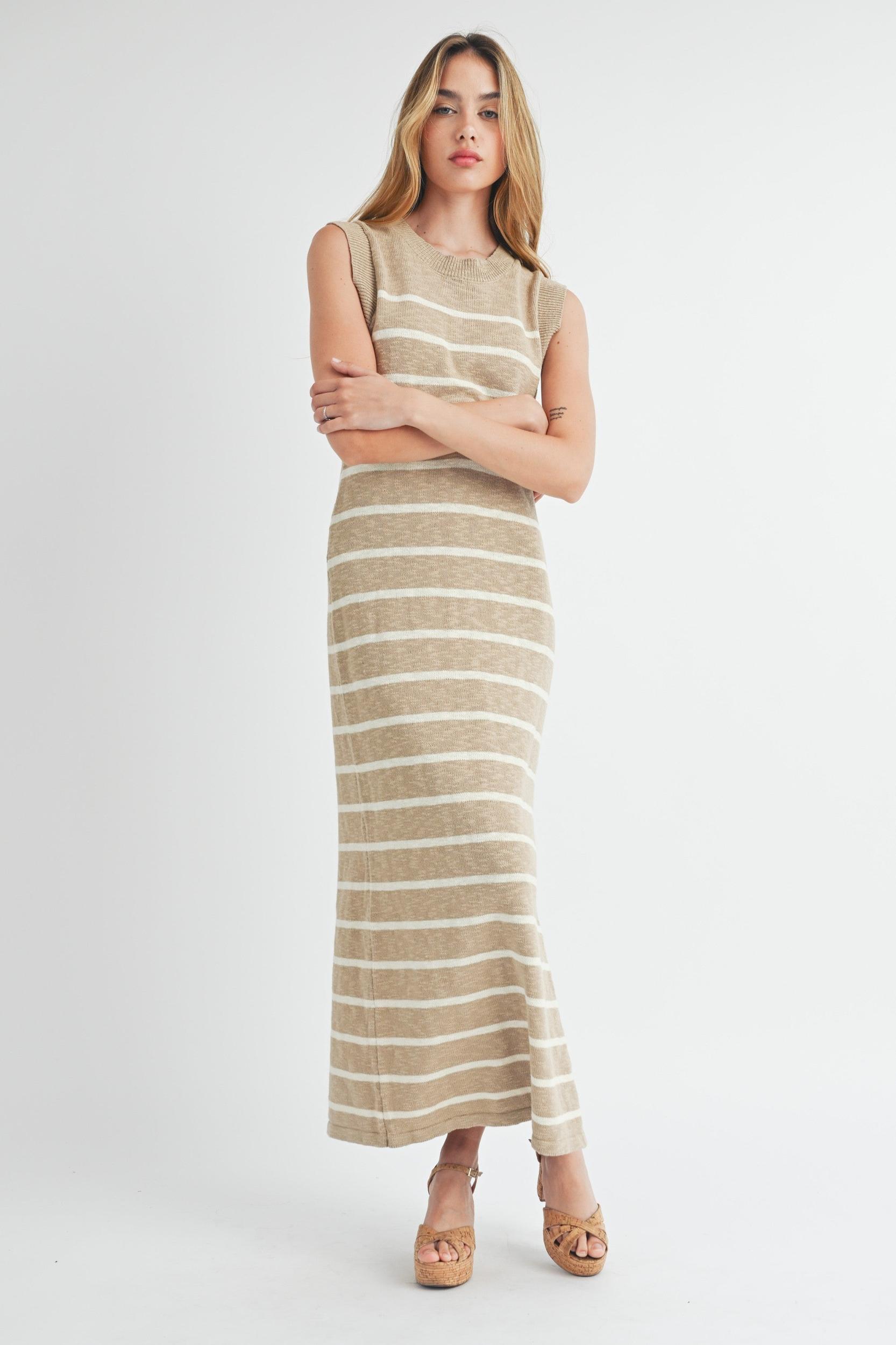 Sleeveless Stripe Sweater Maxi Dress Product Image
