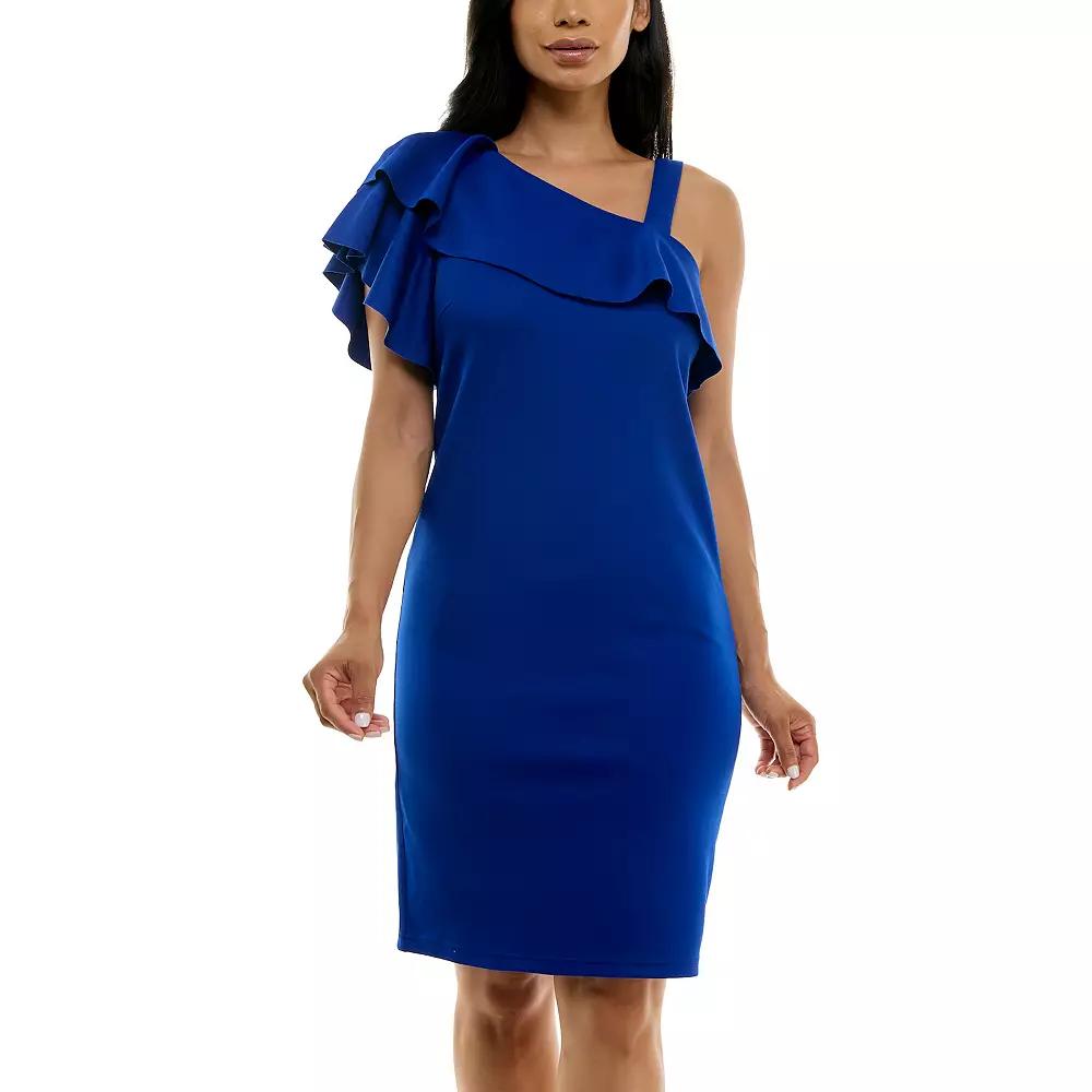 Women's Nina Leonard One-Shoulder Ruffled Dress,  Product Image