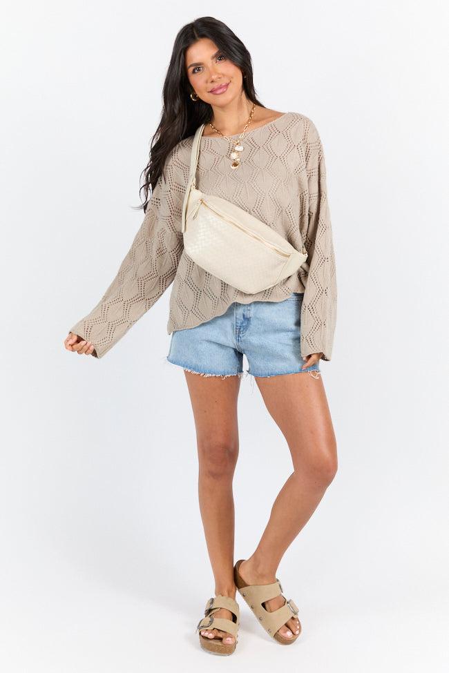 By The Bay Taupe Open Knit Sweater FINAL SALE Product Image