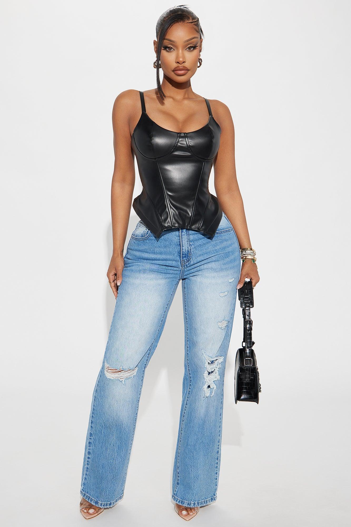 The Only Option Faux Leather Corset Top - Black Product Image