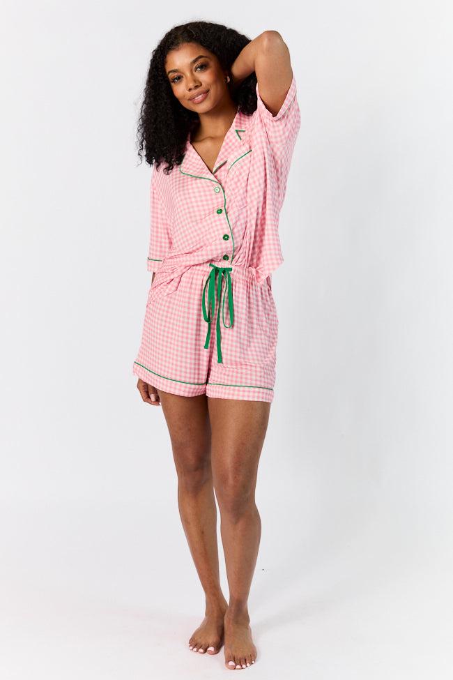 Good To Get Away Pink Gingham Pajama Shorts SALE Product Image