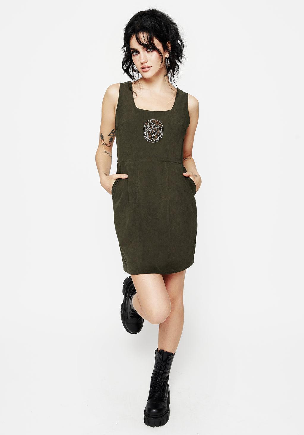 Mycelium Embroidered Mini Pinafore Dress Product Image