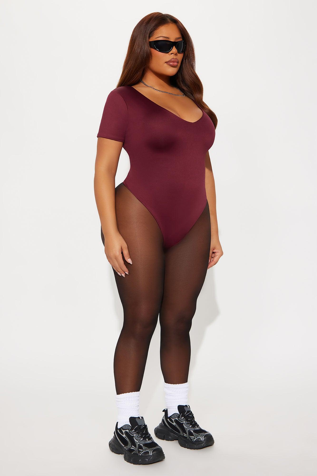 Contour Double Lined Short Sleeve High Cut Bodysuit - Wine Female Product Image
