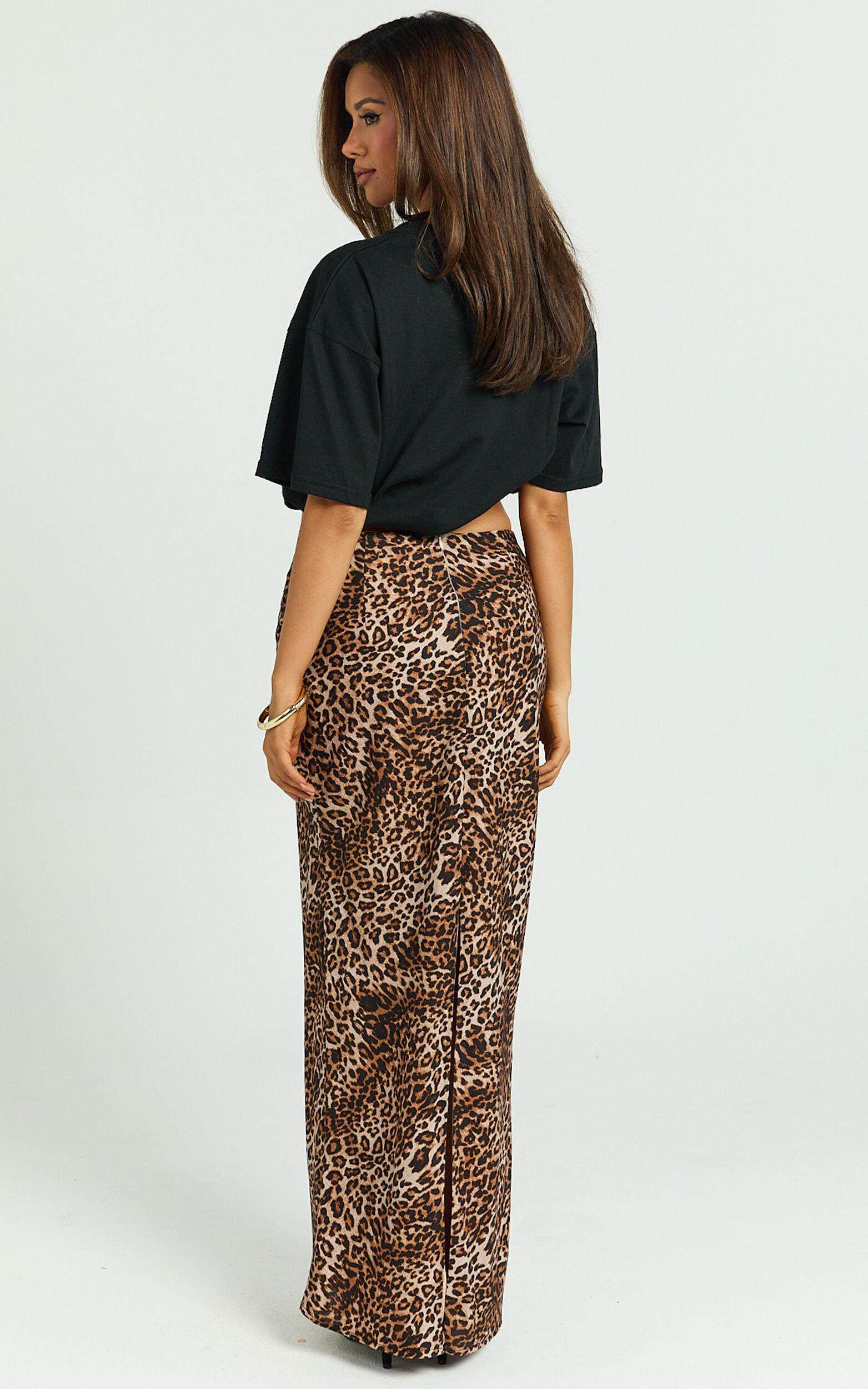 Jacqui Maxi Linen Blend Skirt - Bias Cut Back Split Skirt in Tonal Leopard Print Product Image
