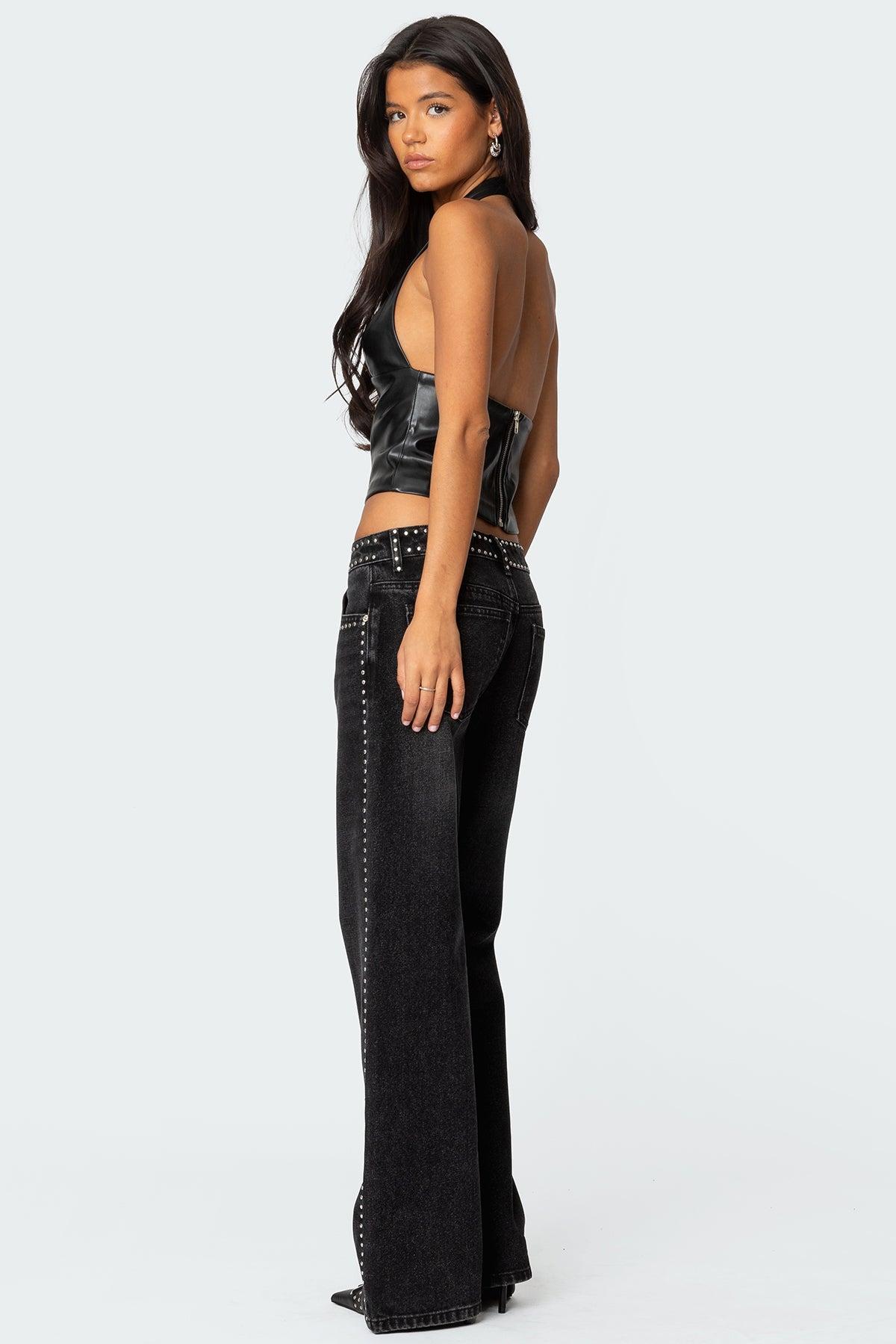 Tana Faux Leather Halter Top Product Image