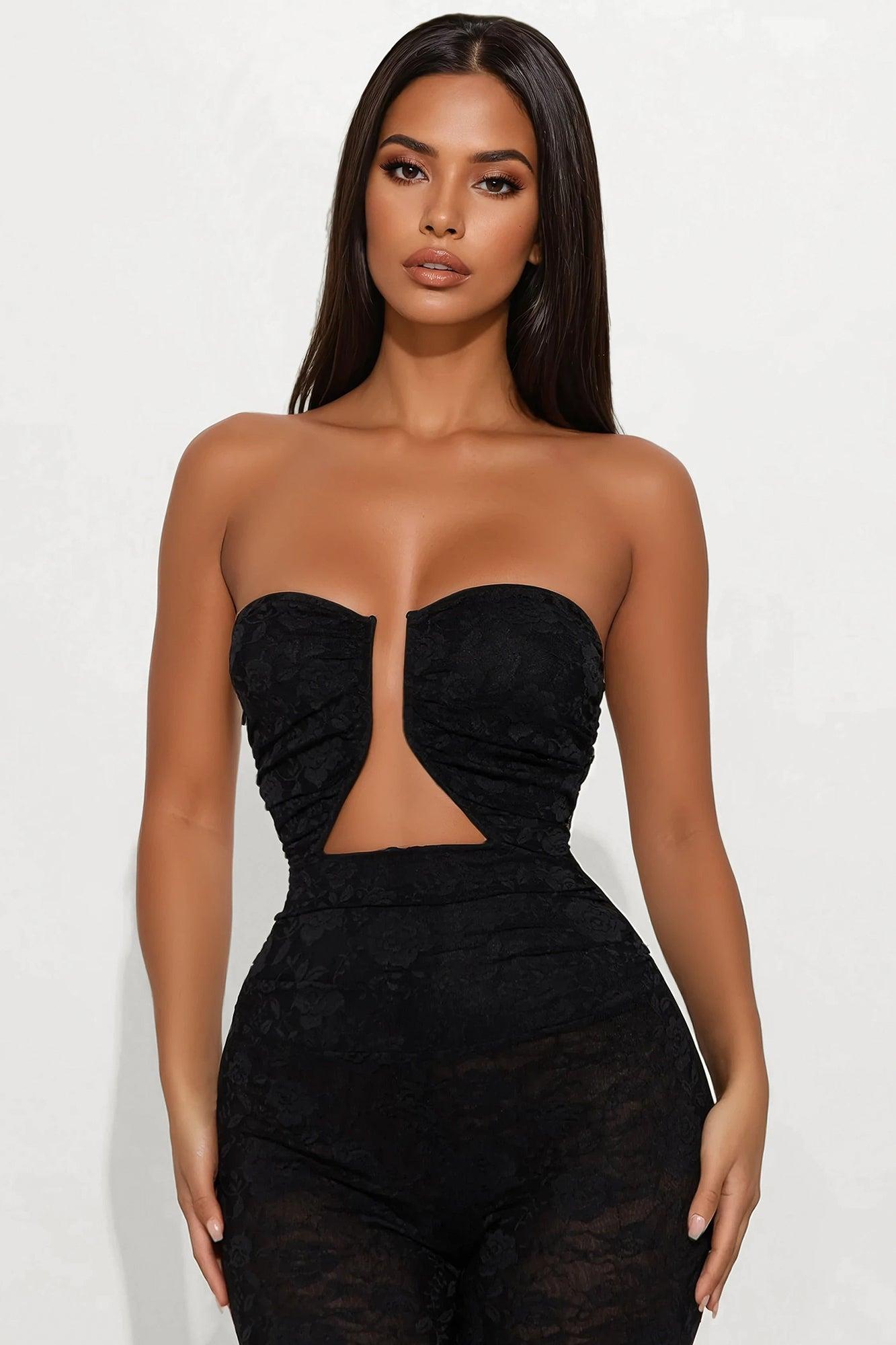 Evie Lace Flare Leg Jumpsuit - Black Product Image