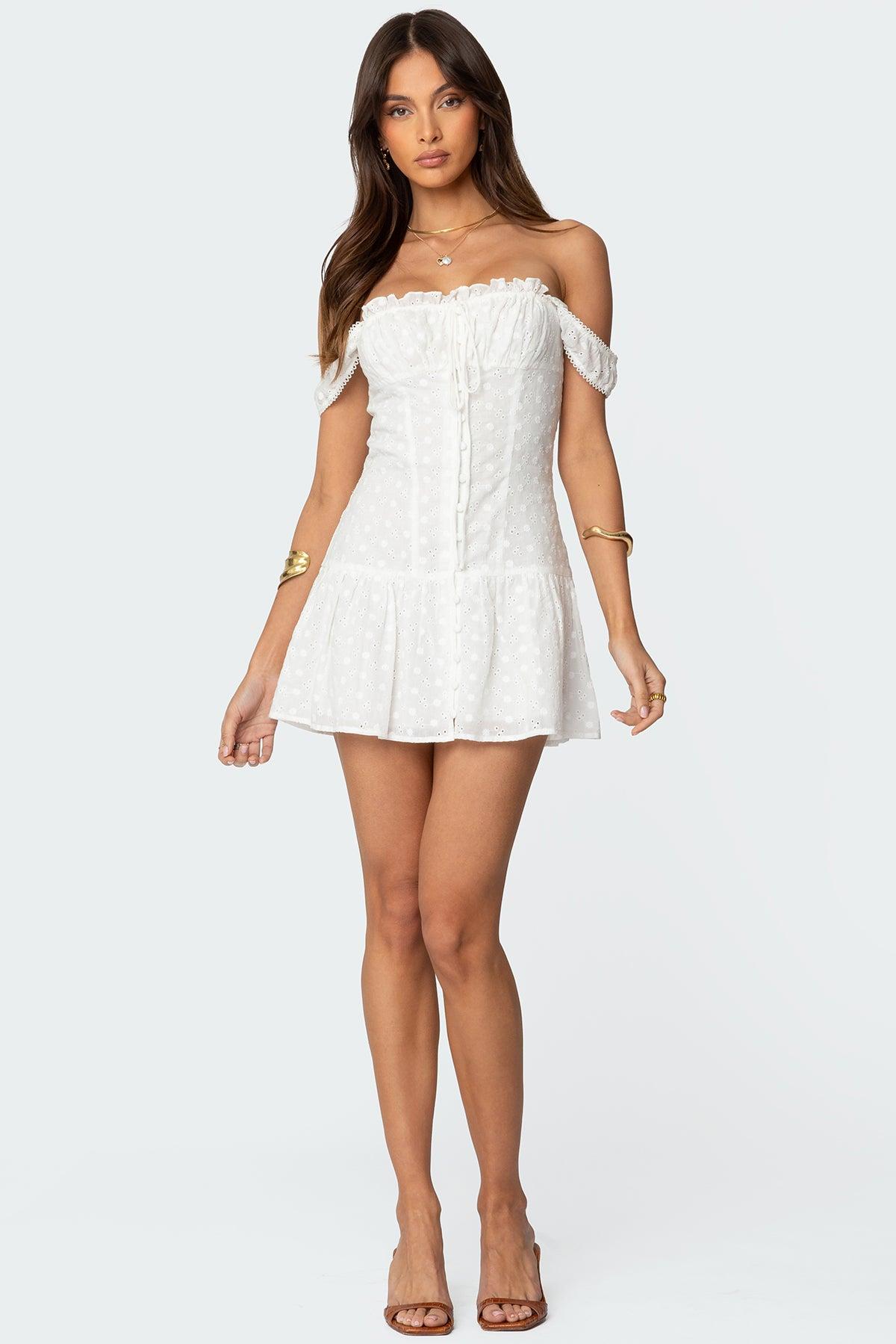 Jill Eyelet Drop Waist Mini Dress Product Image