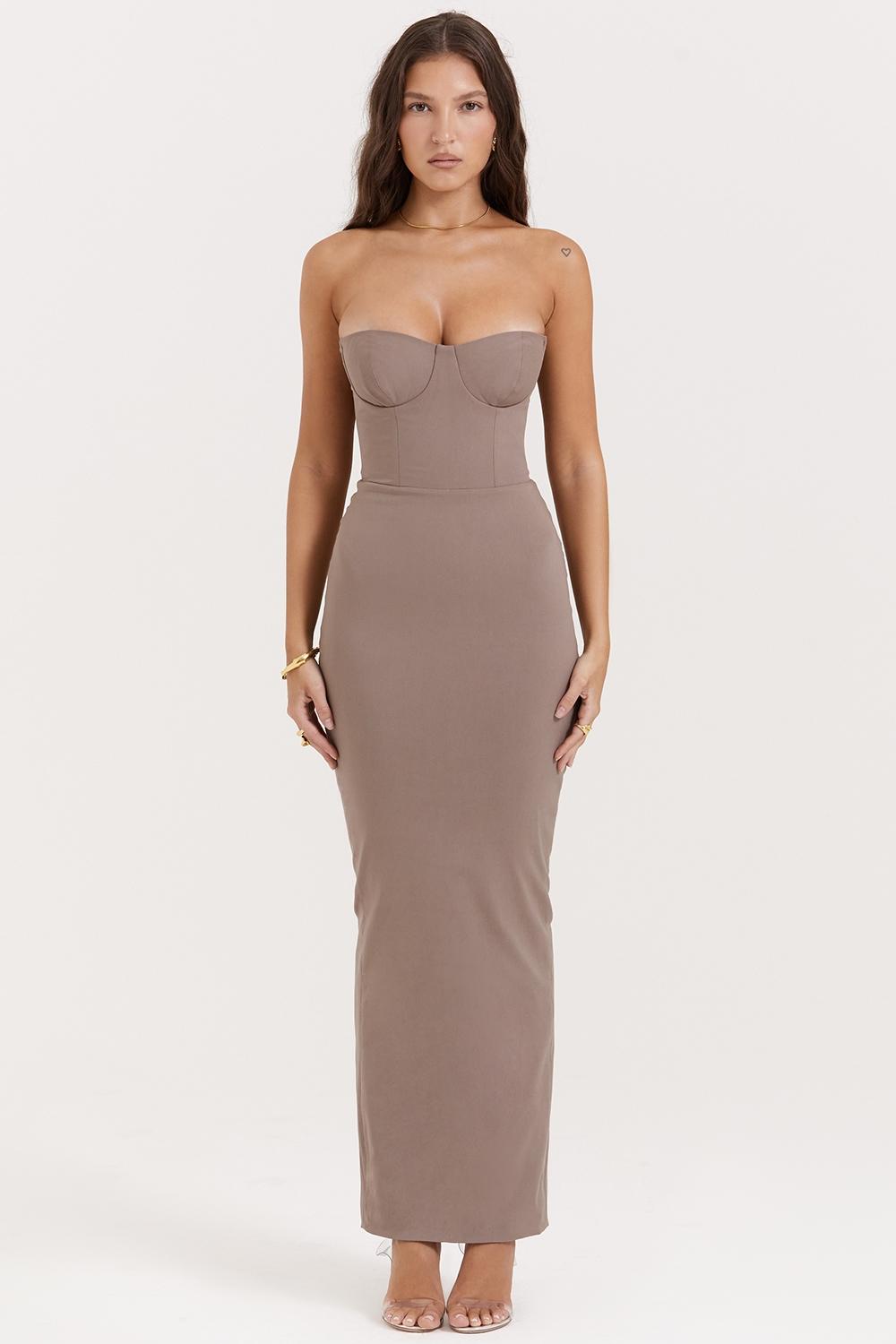 Lucia  taupe strapless corset maxi dress Product Image