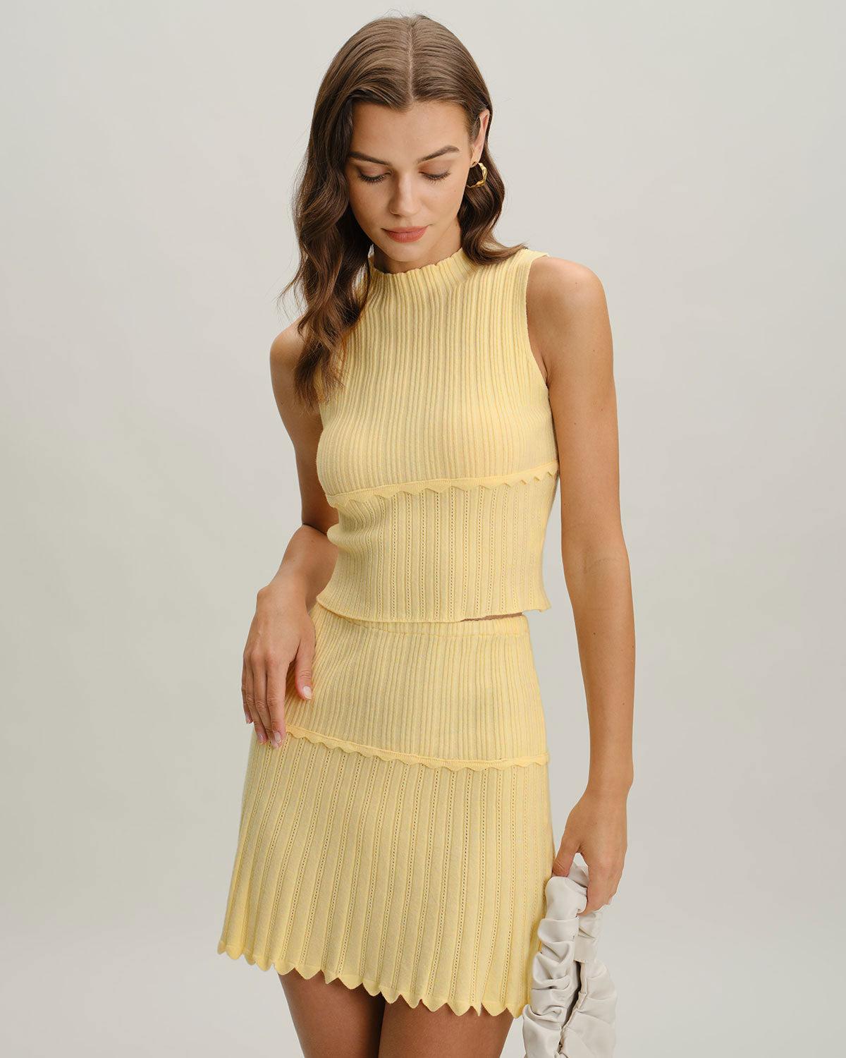 Yellow Elastic Waist Skirt Two-Piece Suit Product Image
