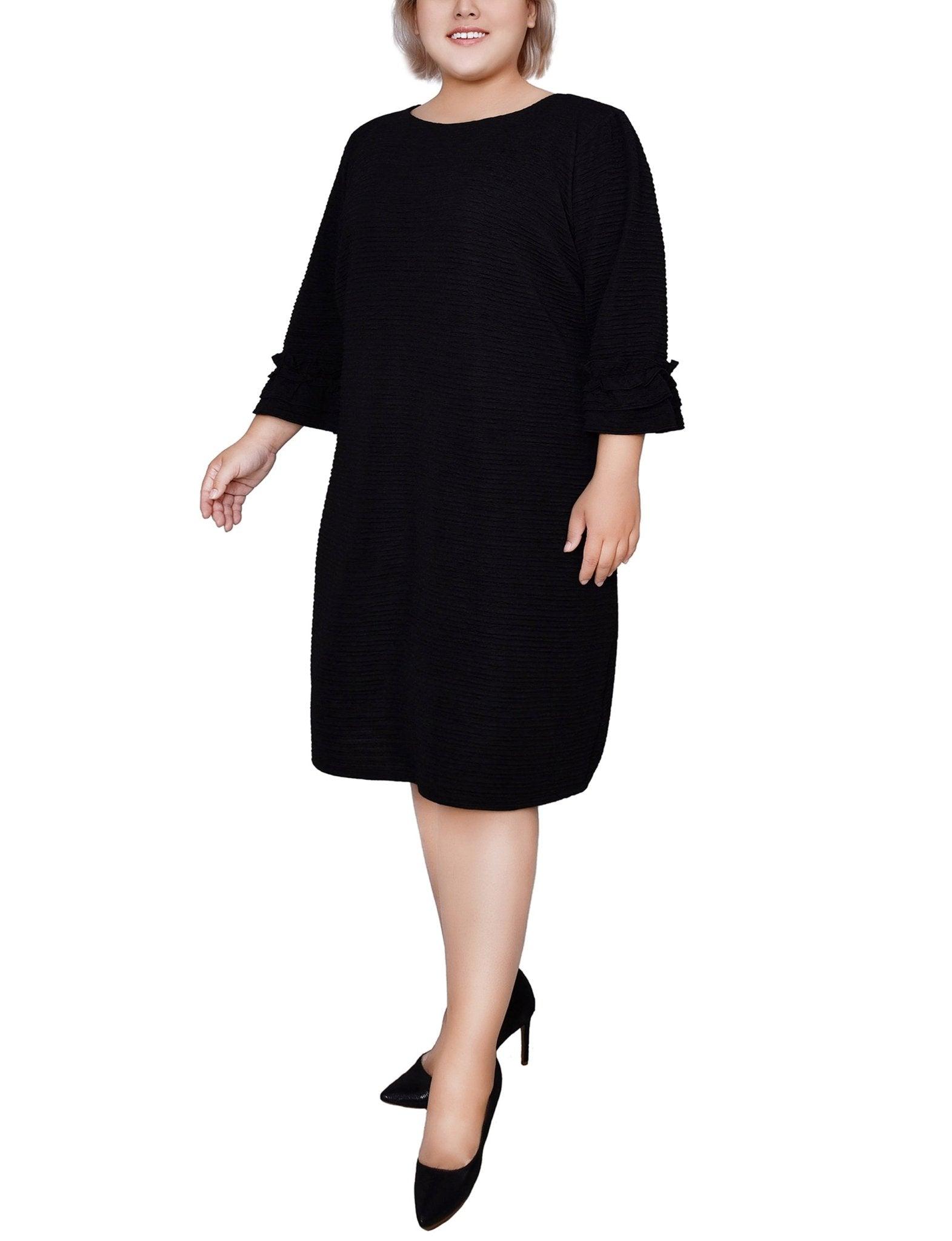 Black 3/4 Sleeve Textured Knit Dress - Plus Product Image