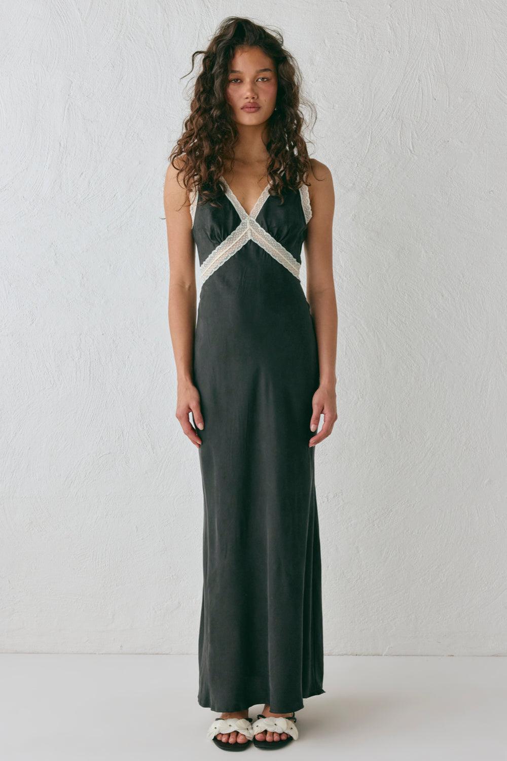Meet Me On The Dance Floor Bias Cut Maxi Dress Black Product Image