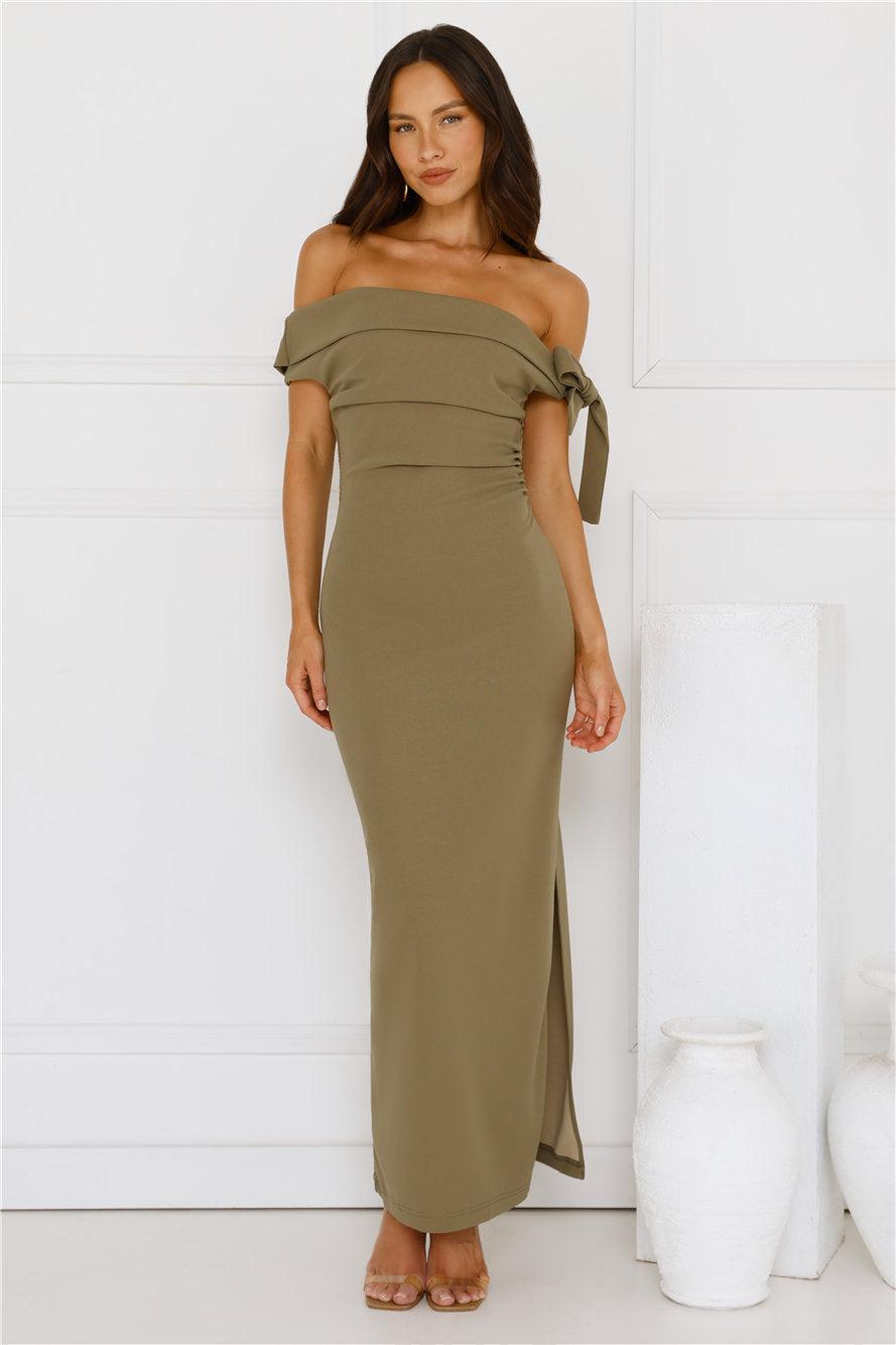 The Luxe Party Maxi Dress Olive Product Image