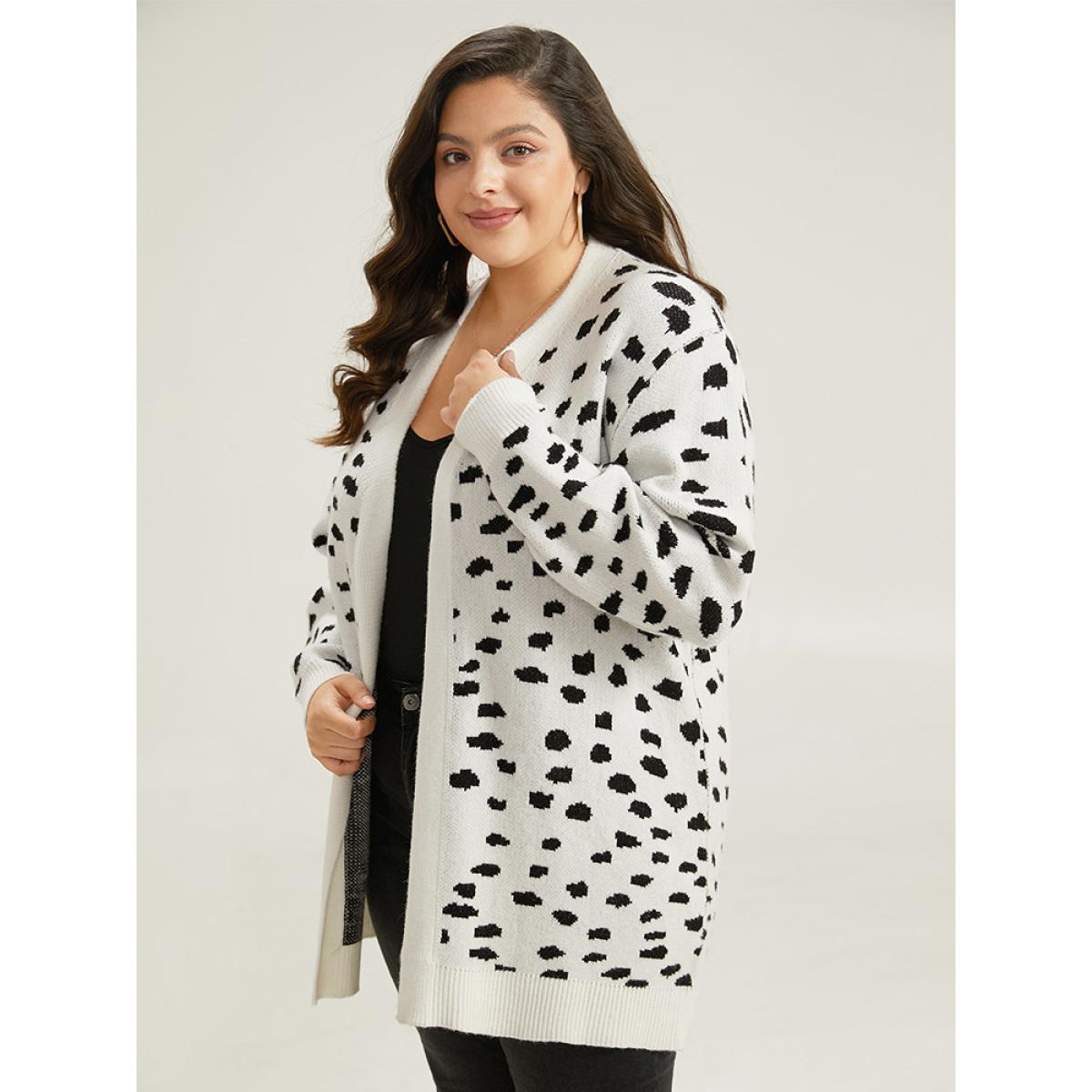 Plus Size Supersoft Essentials Dot Print Open Front Cardigan White Women Casual Loose Long Sleeve Dailywear Cardigans BloomChic 14-16/1X Product Image