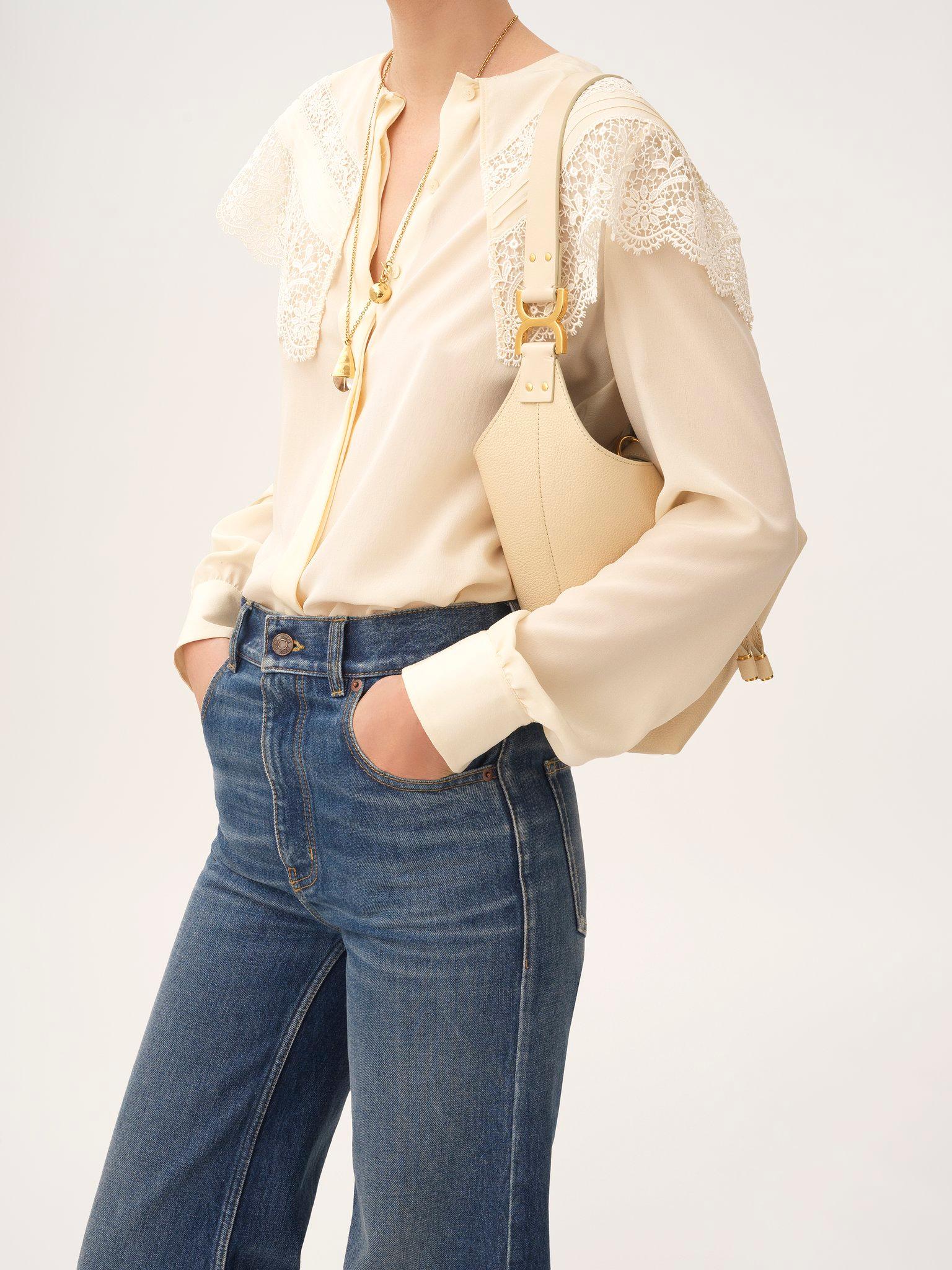 Small Marcie hobo bag in grained leather Product Image