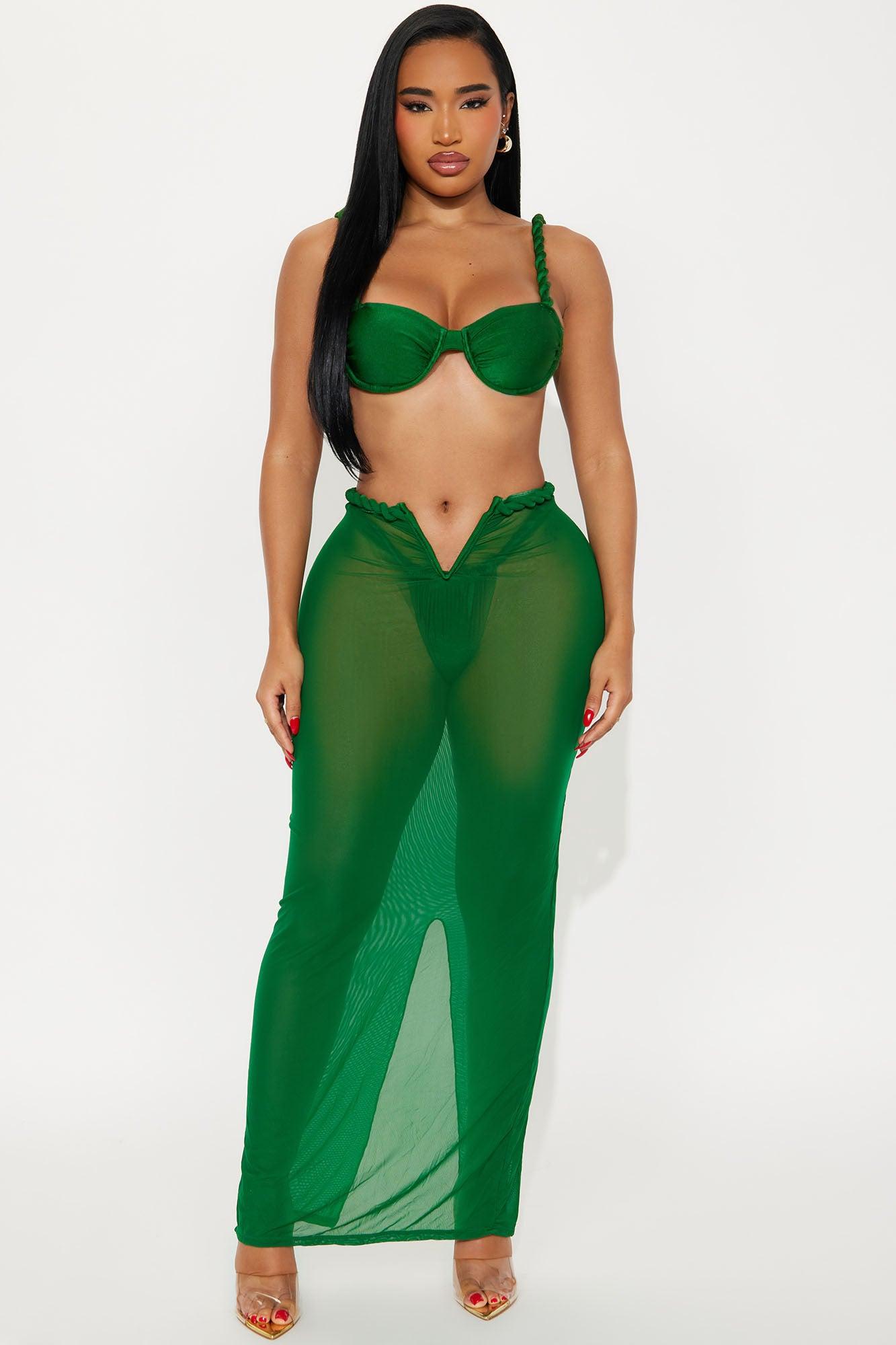 Gaia Rope Underwire 3 Piece Bikini & V-Wire Maxi Skirt Set - Emerald Female Product Image