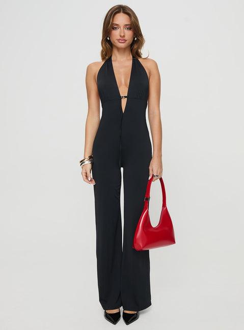 Rinaldi Plunge Neck Jumpsuit Black Product Image