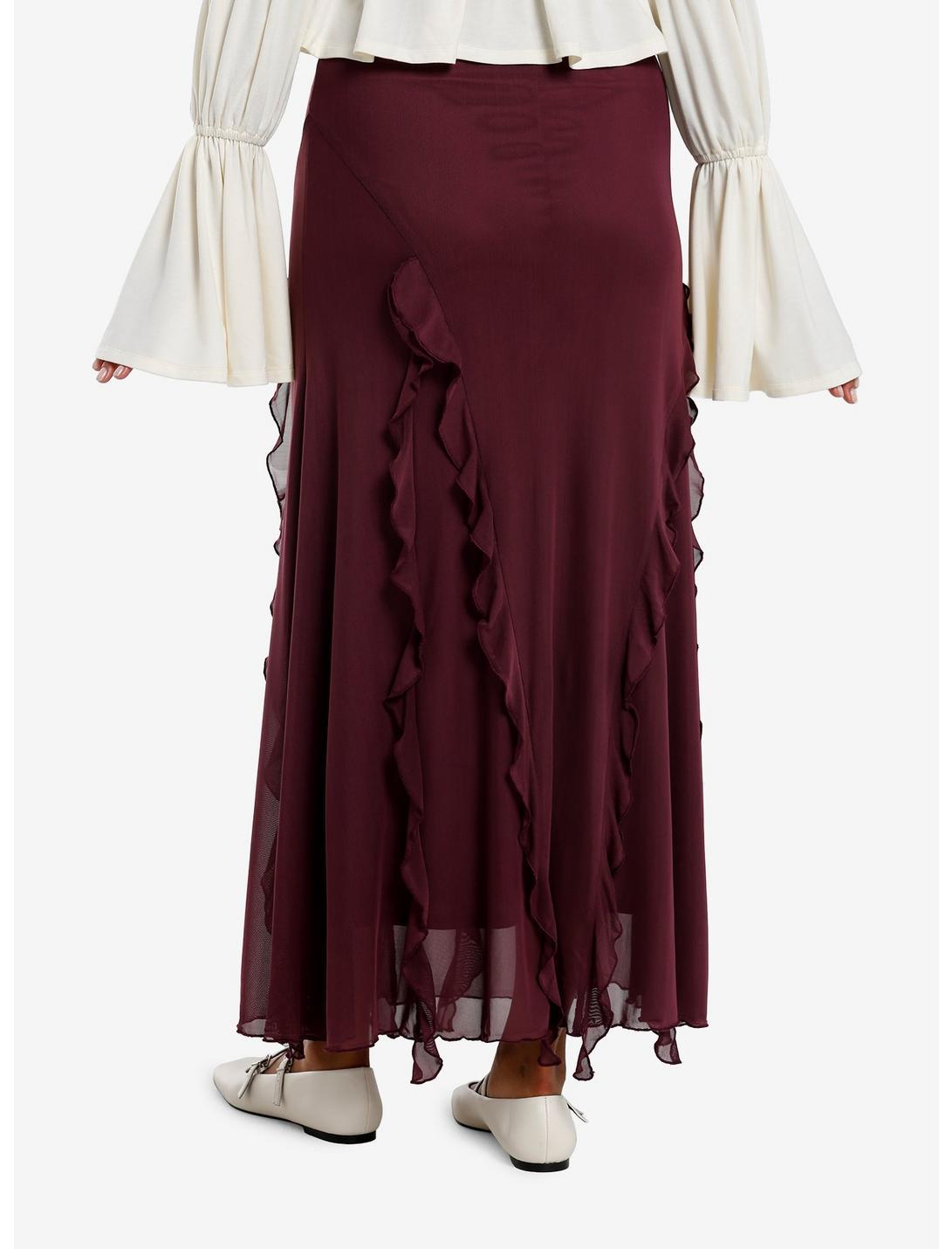 Cosmic Aura Merlot Asymmetrical Ruffle Midaxi Skirt Product Image
