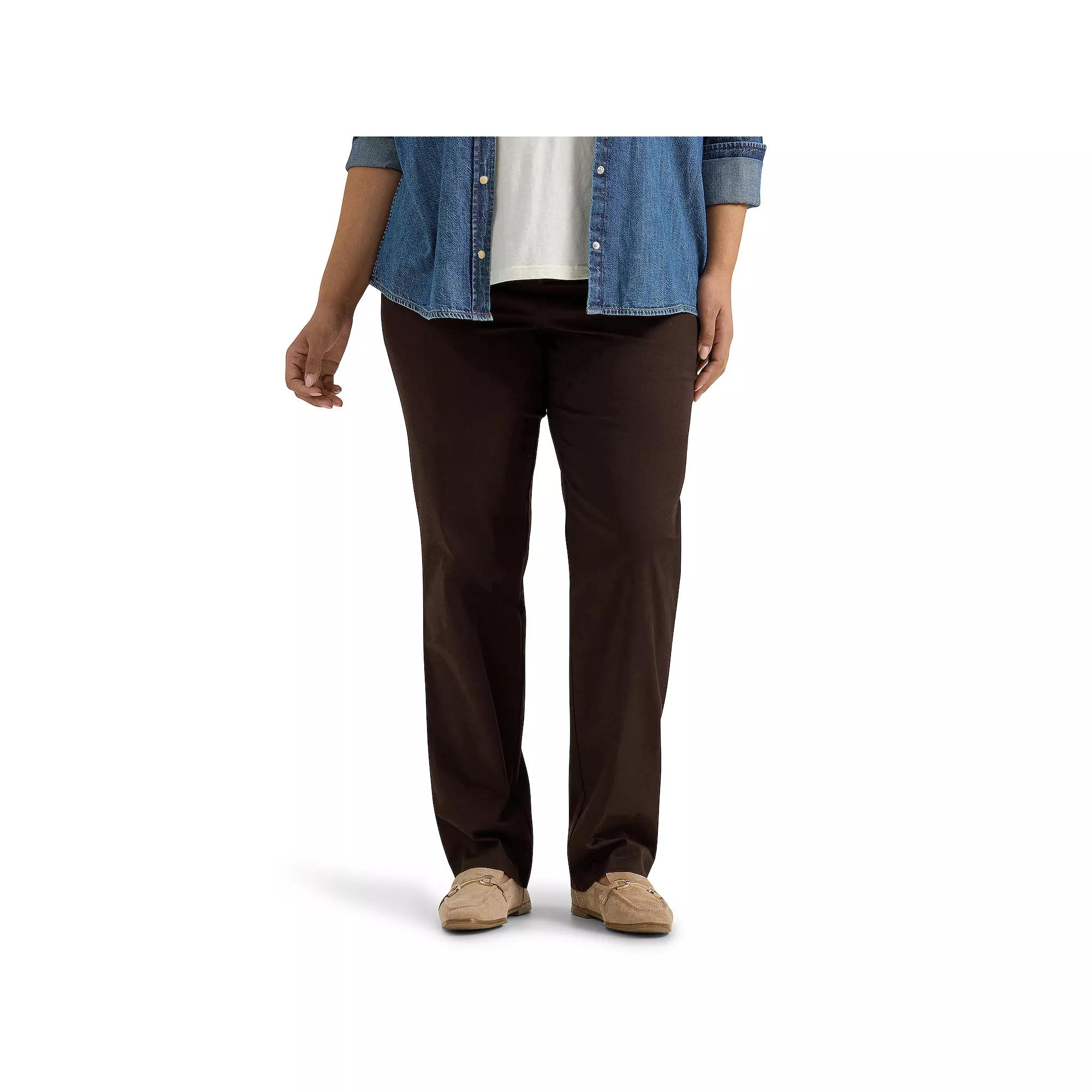 Plus Size Lee® Wrinkle-Free Pants, Women's, Size: 26 Petite, Brown Product Image