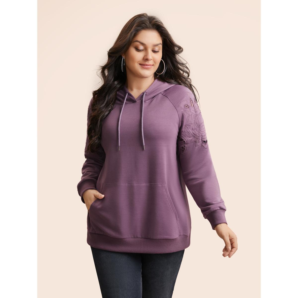 Plus Size Floral Embroidered Cut Out Hooded Sweatshirt Women Mauve Casual Cut-Out Hooded Everyday Sweatshirts BloomChic 10/M Product Image