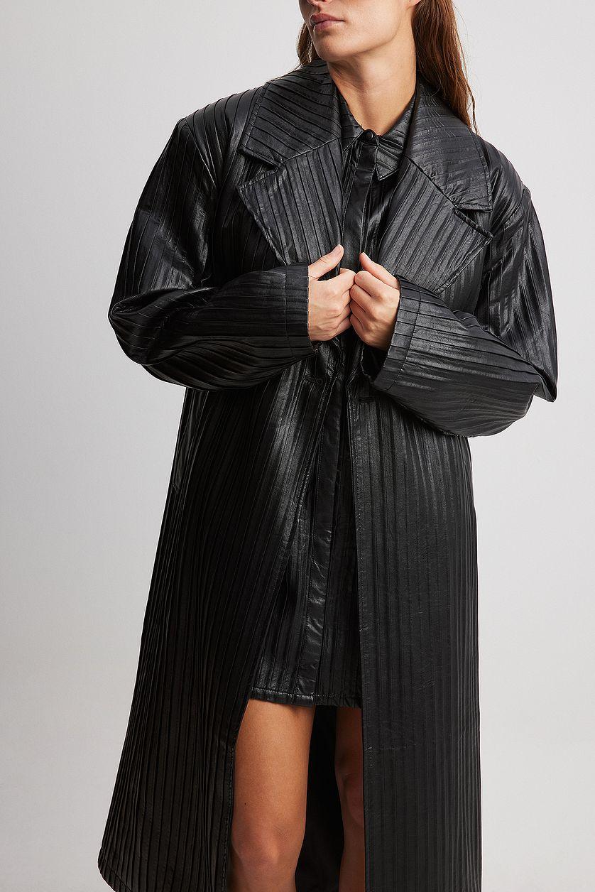 Oversized Pleated Pu Trench Coat Product Image