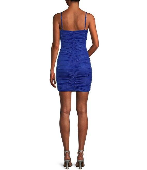 Jump Sleeveless Glitter Straight Neckline Shirred Mini Dress Product Image