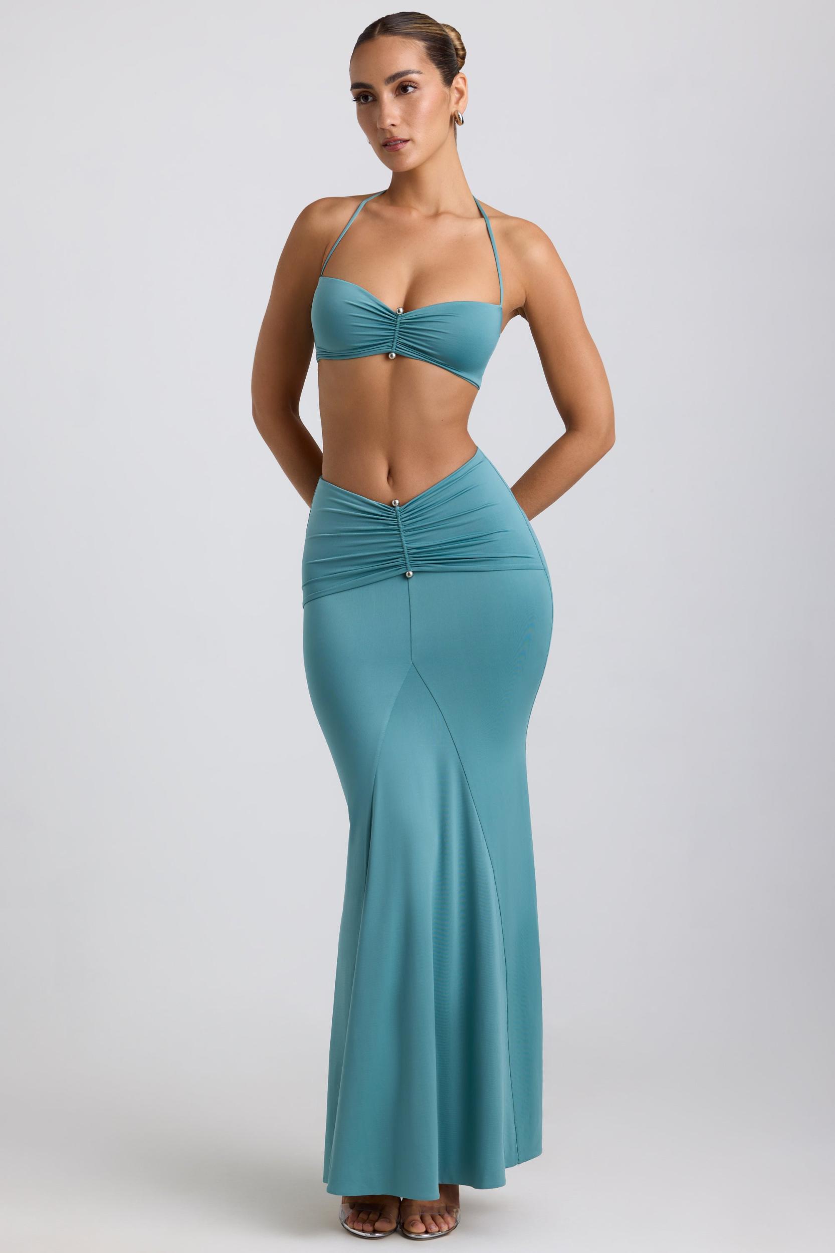 Slinky Jersey Hardware Detail Maxi Skirt in Sea Green Product Image
