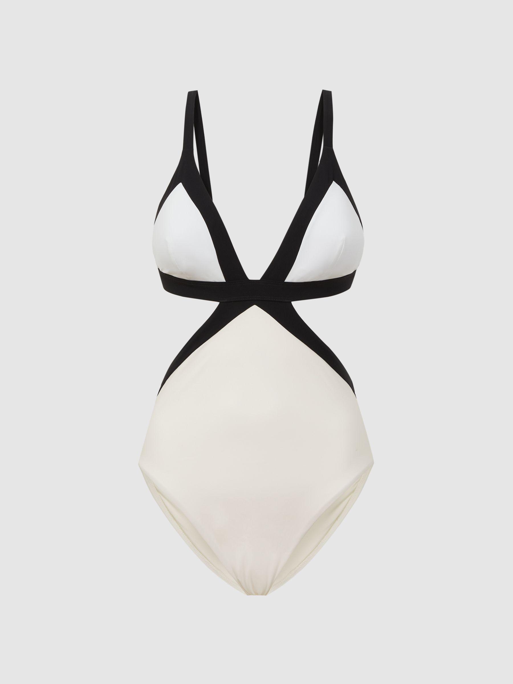 Colourblock Cut-Out Swimsuit in Black/White Product Image