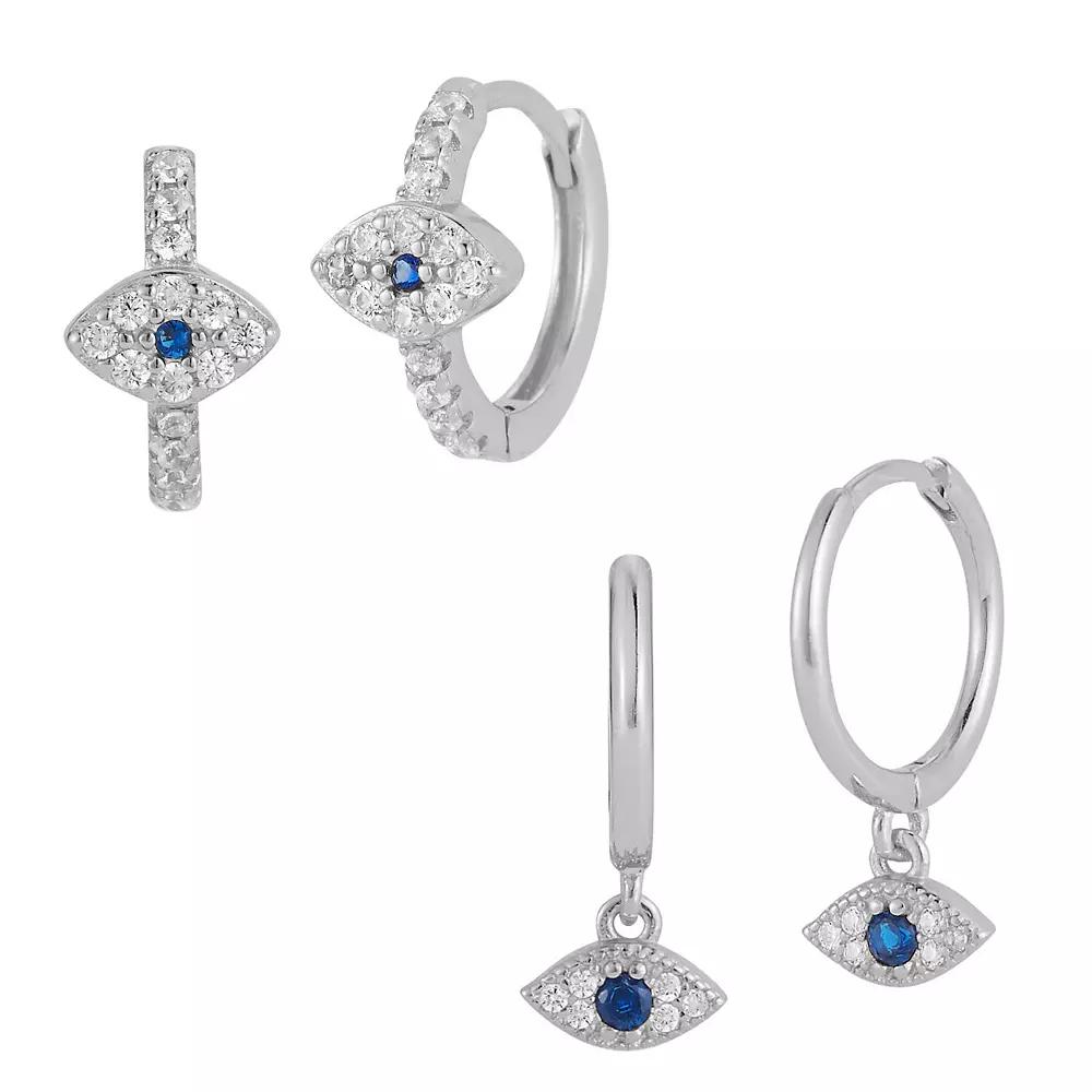 Sunkissed Sterling 14k Gold Over Silver Cubic Zirconia Evil Eye Earring Set, Women's, Silver Tone Product Image
