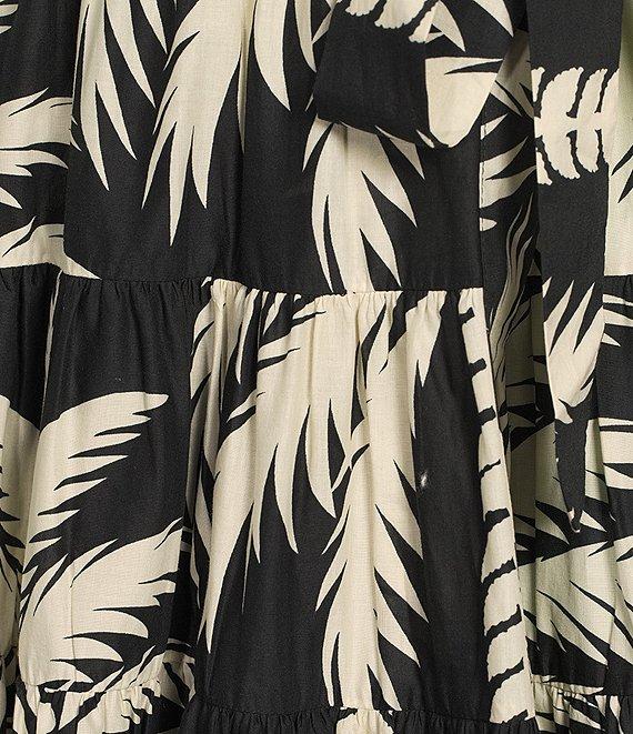 Gibson & Latimer Woven Tropical Palm Print V-Neck Sleeveless Tie at Waist Tiered Midi Wrap Dress Product Image