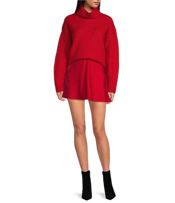 Gianni Bini Charlie Satin High Rise A-Line Slip Mini Skirt Product Image