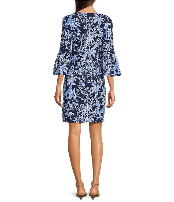 Lilly Pulitzer Rozaline Printed Jersey Crew Neck 3/4 Sleeve Ruffle Hem Dress Product Image