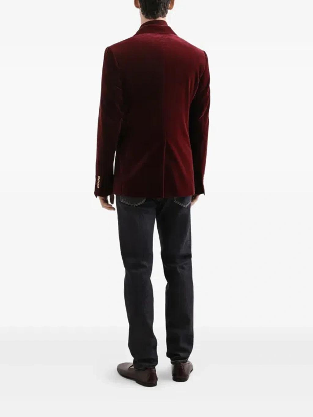 DOLCE & GABBANA Sicilia Velvet Double-breasted Blazer In Red Product Image