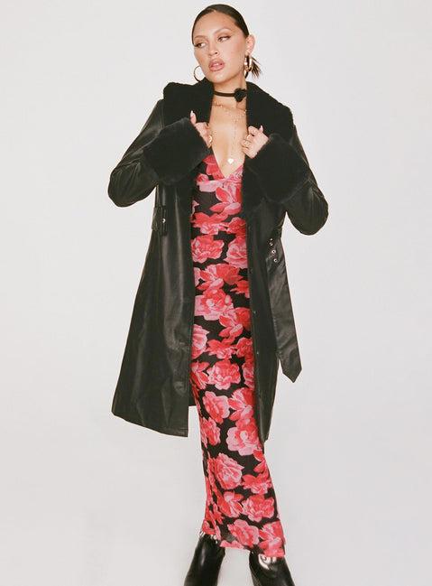 Brooklyn Faux Leather Long Coat Black Product Image