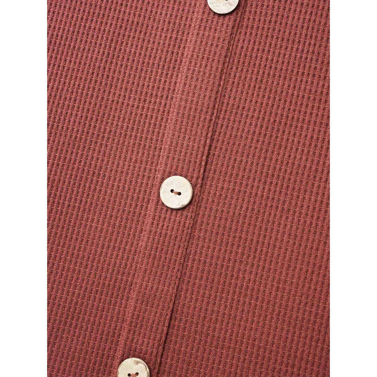 Plus Size Waffle Knit Button Detail Arc Hem T-shirt Rust Women Casual Texture Round Neck Everyday T-shirts BloomChic 12/L Product Image