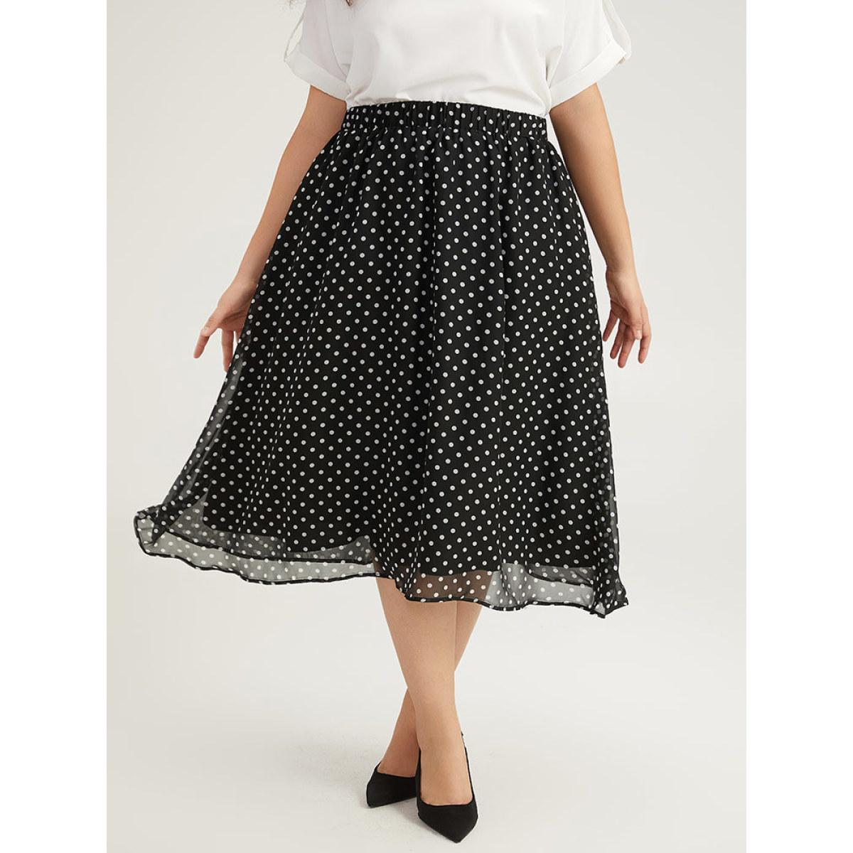 Plus Size Polka Dot Pocket Mesh Elastic Waist Skirt Women Black Office Lined No stretch Pocket Work Skirts BloomChic 26/4X Product Image