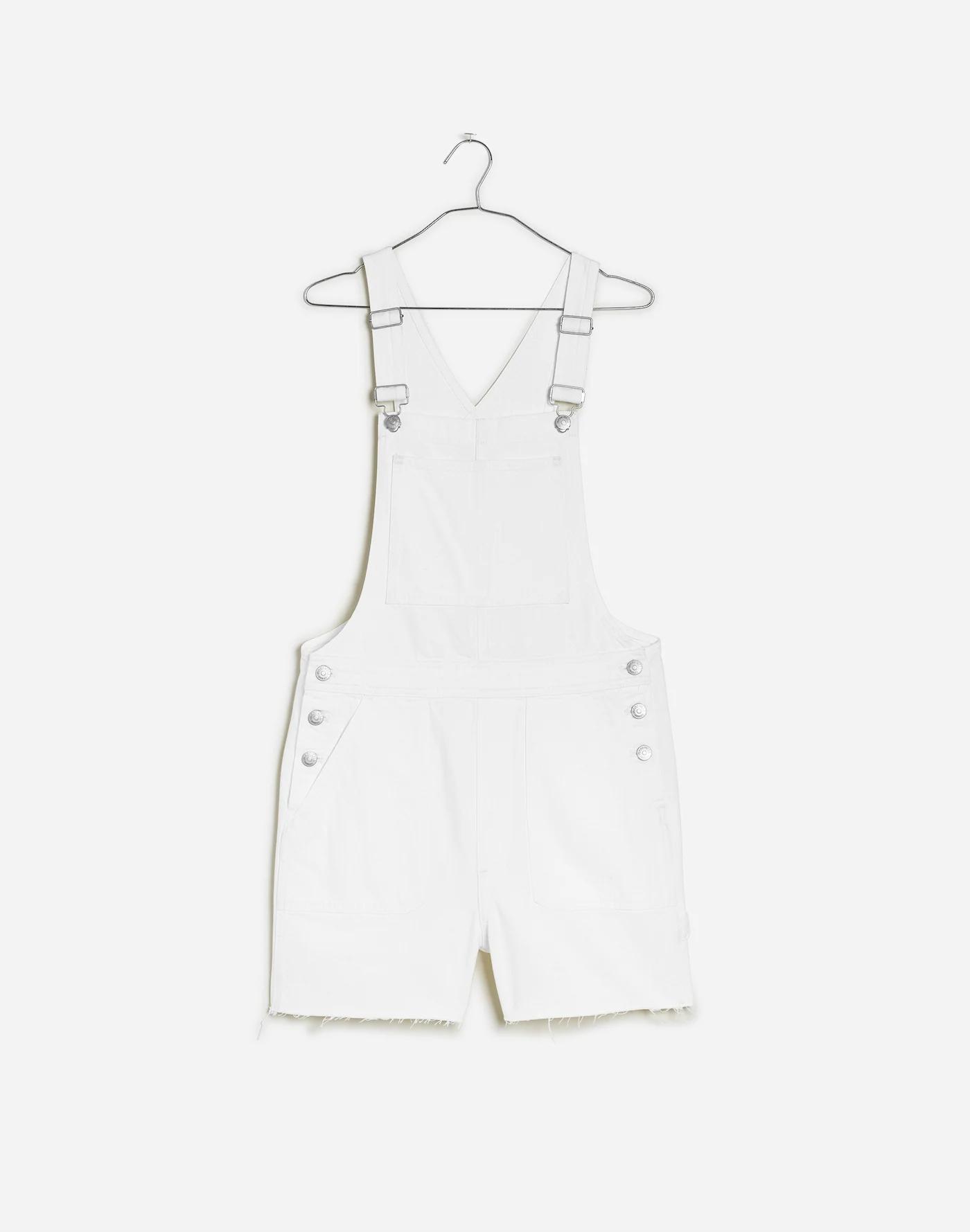 Denim Oversized Carpenter Shortalls in Tile White: Raw Hem Edition Product Image