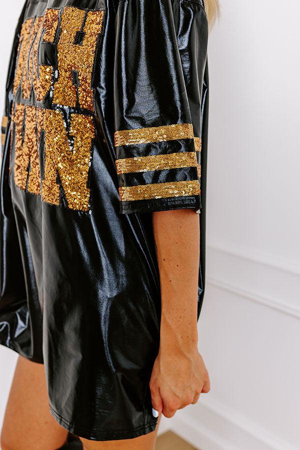 It's A Touch Down Faux Leather Mini Dress in Black Product Image