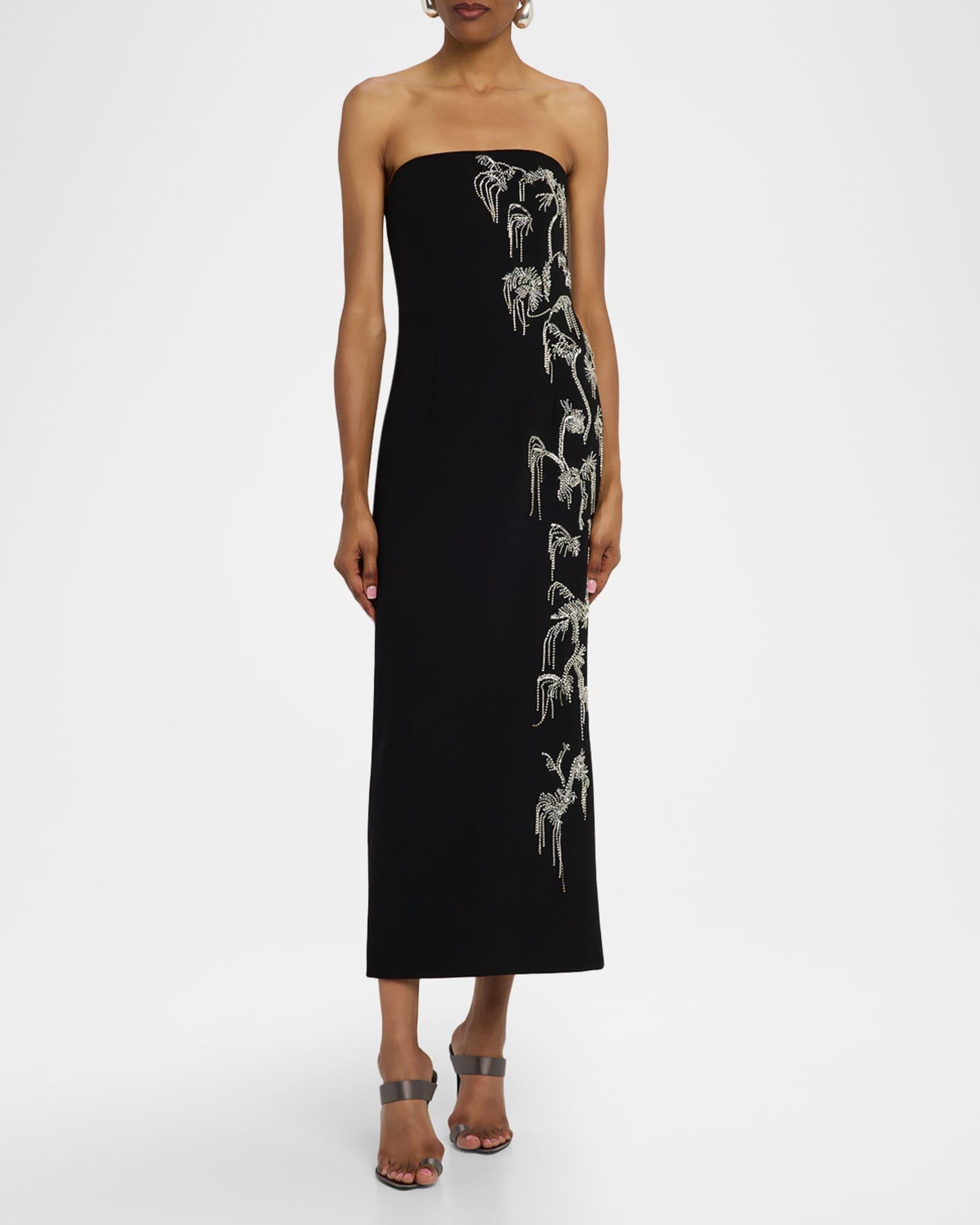 Strapless Crystal Fringe Sheath Midi Dress Product Image