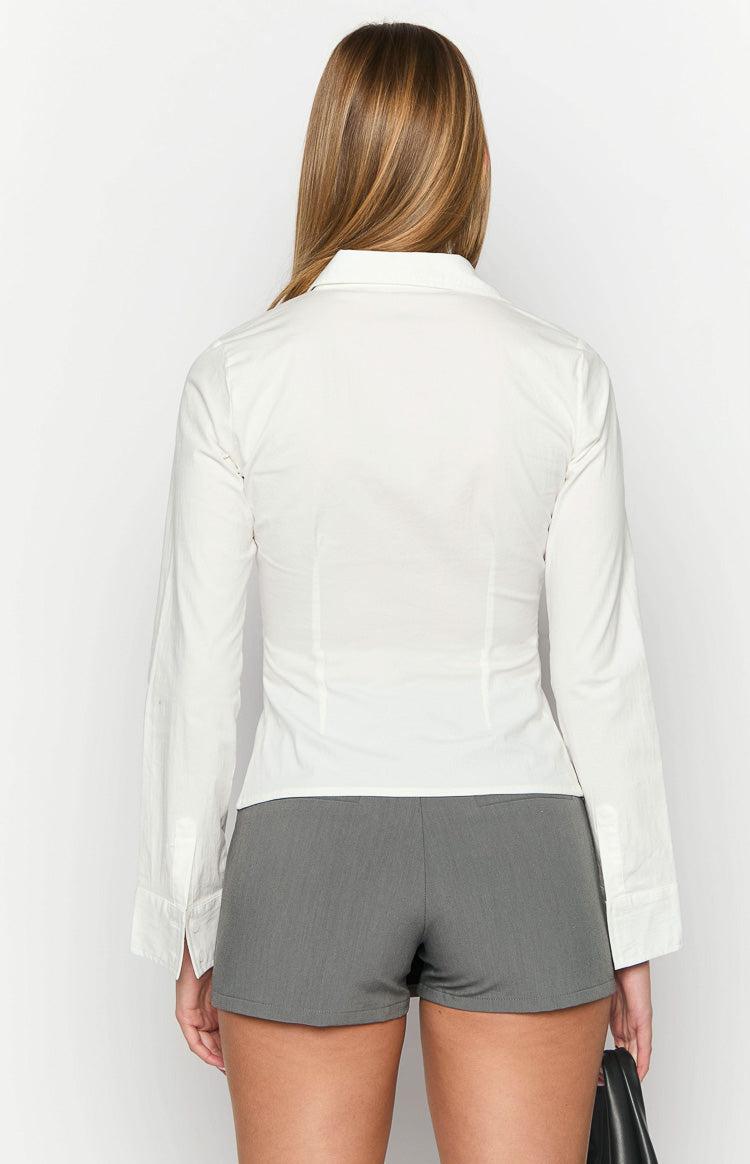 Helen White Fitted Long Sleeve Shirt Product Image