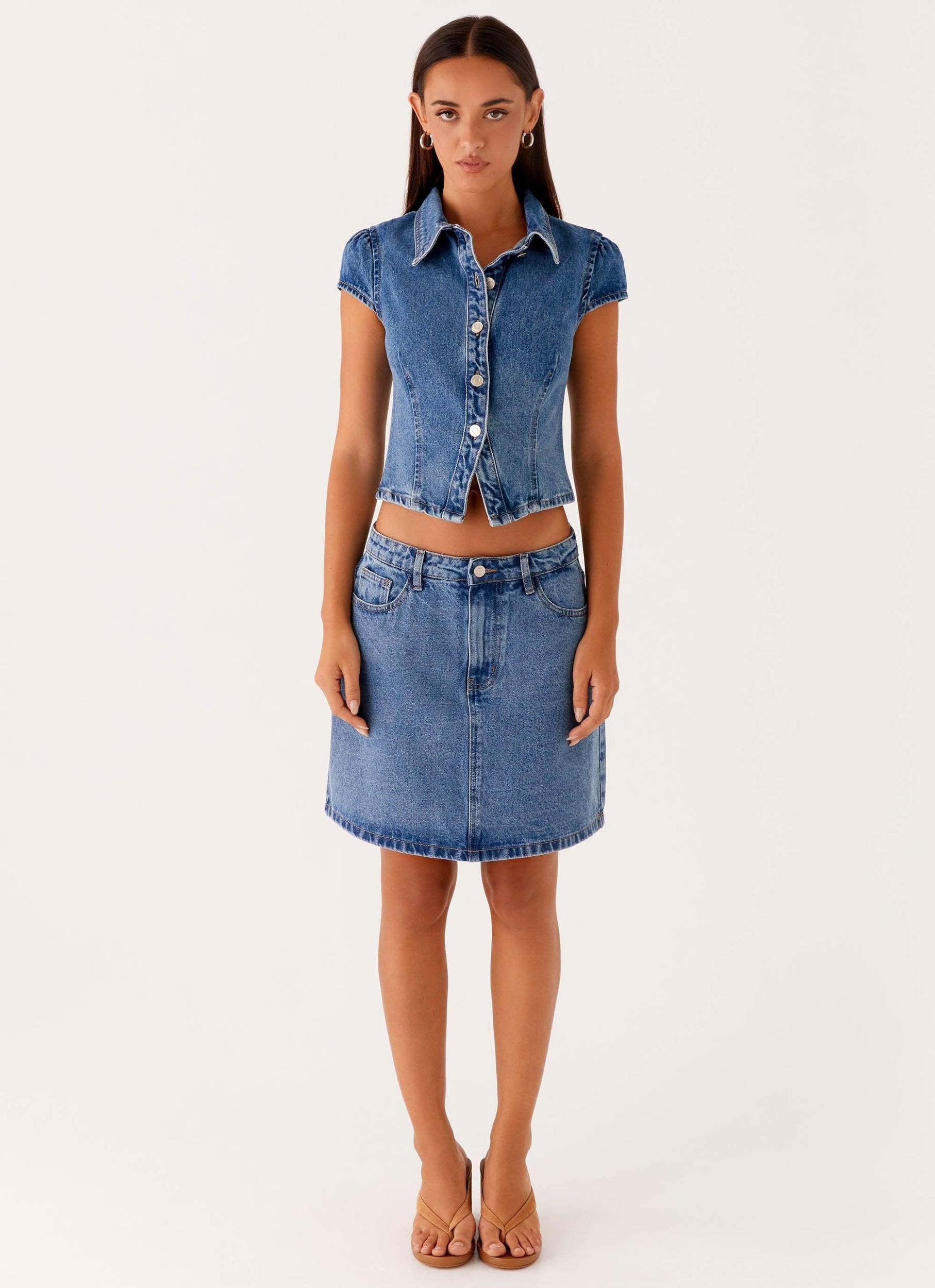 Stella Button Up Top - Blue Product Image