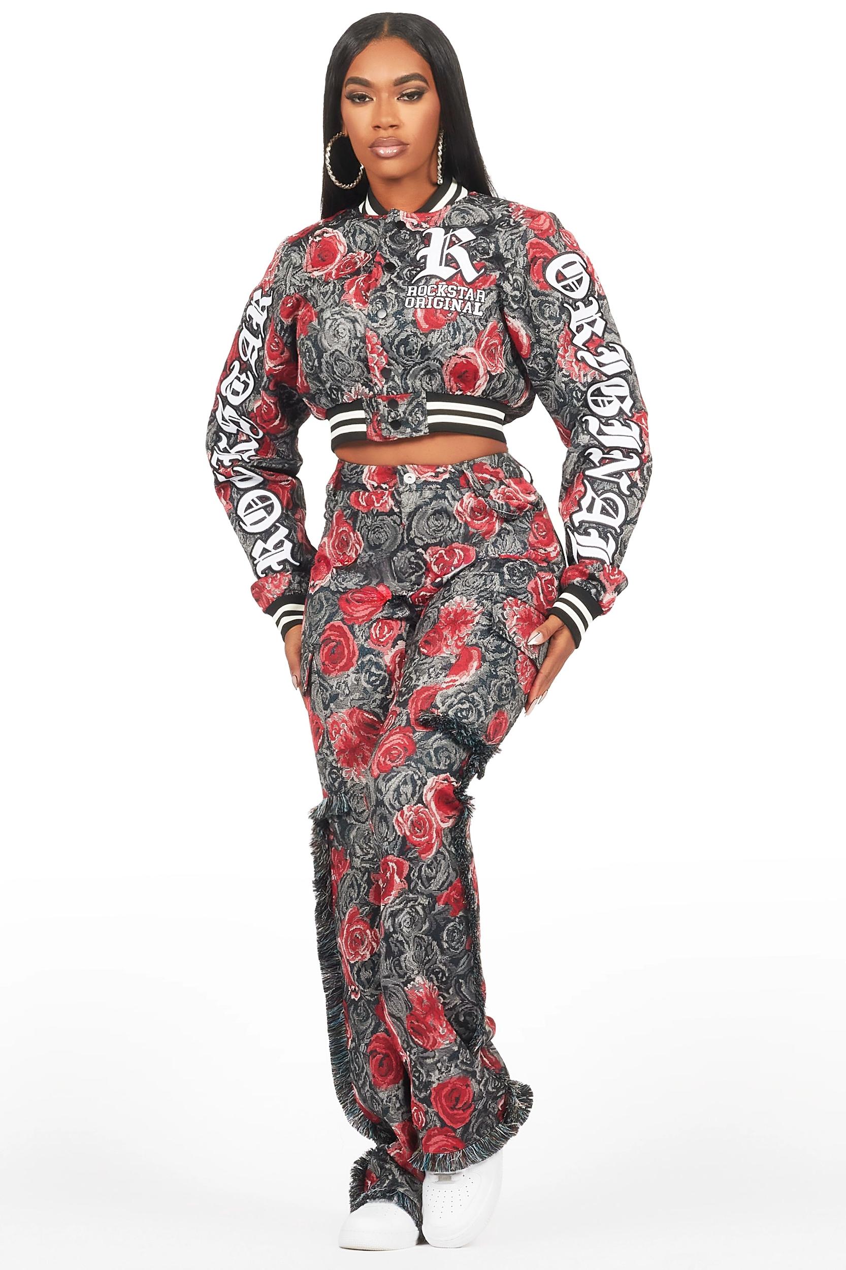 Darresha Black/Red Floral Tapestry Stacked Pant Female Product Image