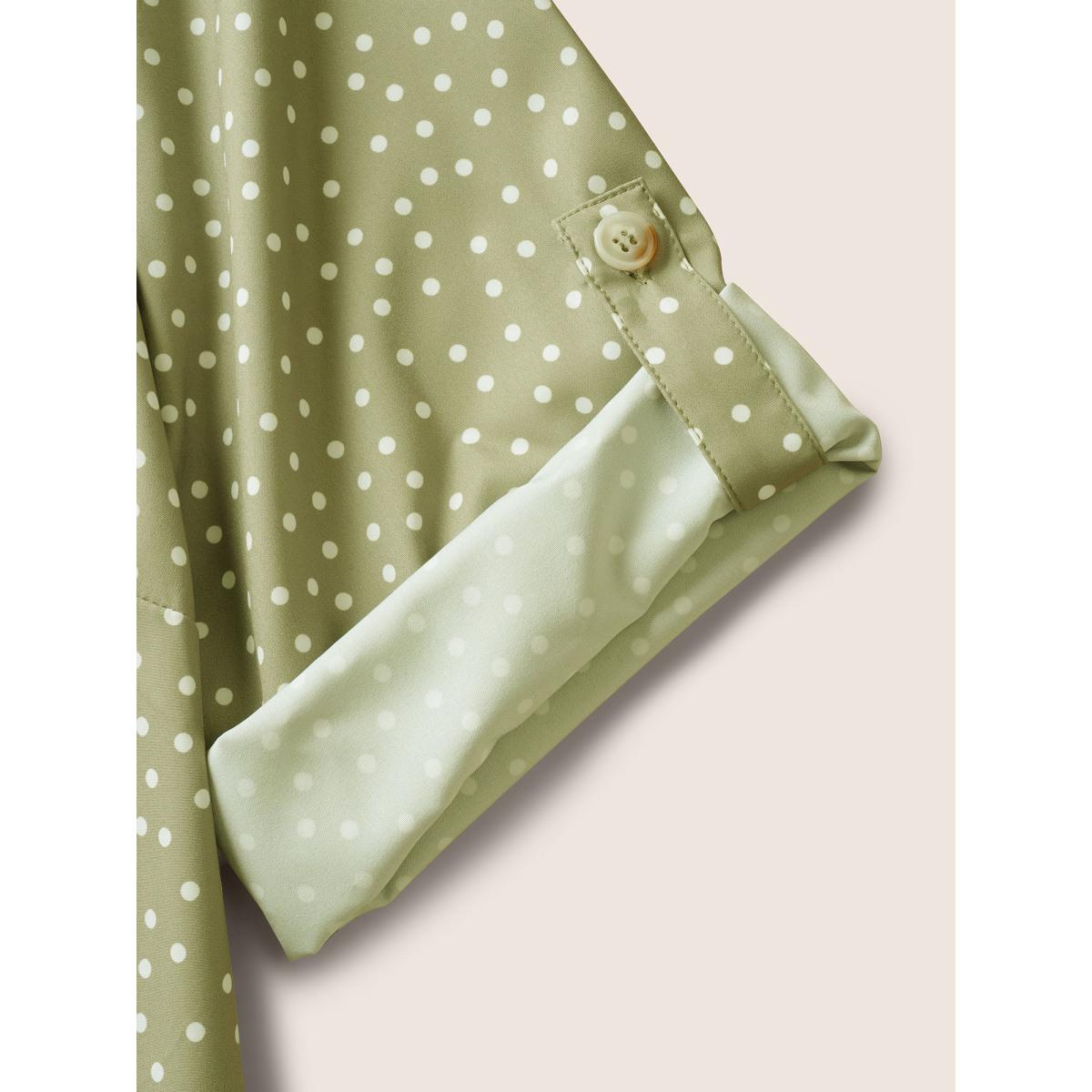 Plus Size Sage Polka Dot Button Cuff Sleeve Pleated Blouse Women At the Office Elbow-length sleeve V-neck Work Blouses BloomChic 18-20/2X Product Image