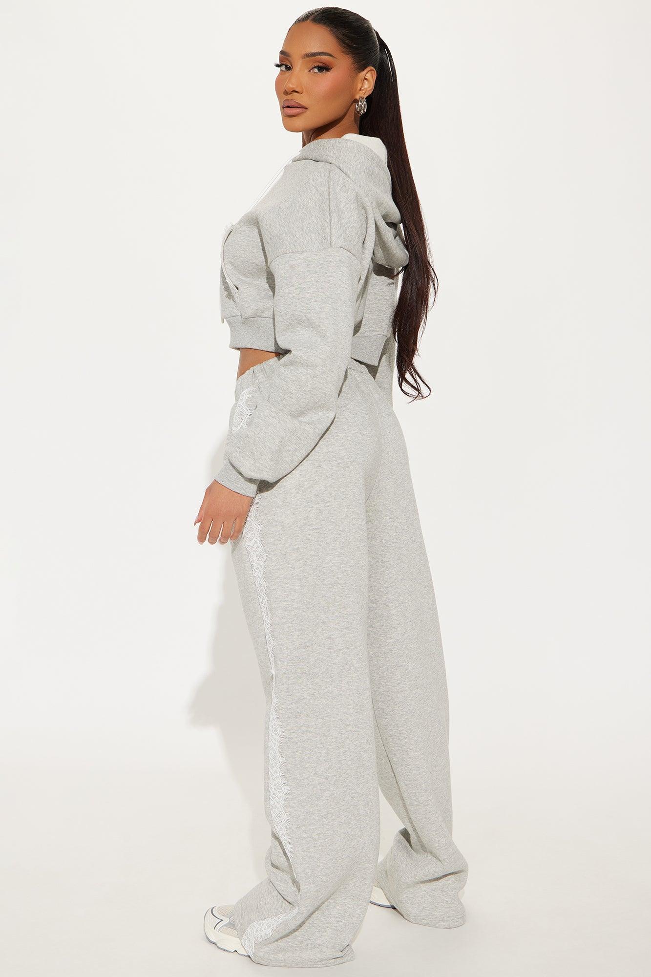 Lacey Fleece Sweatsuit Set - Heather Grey Product Image