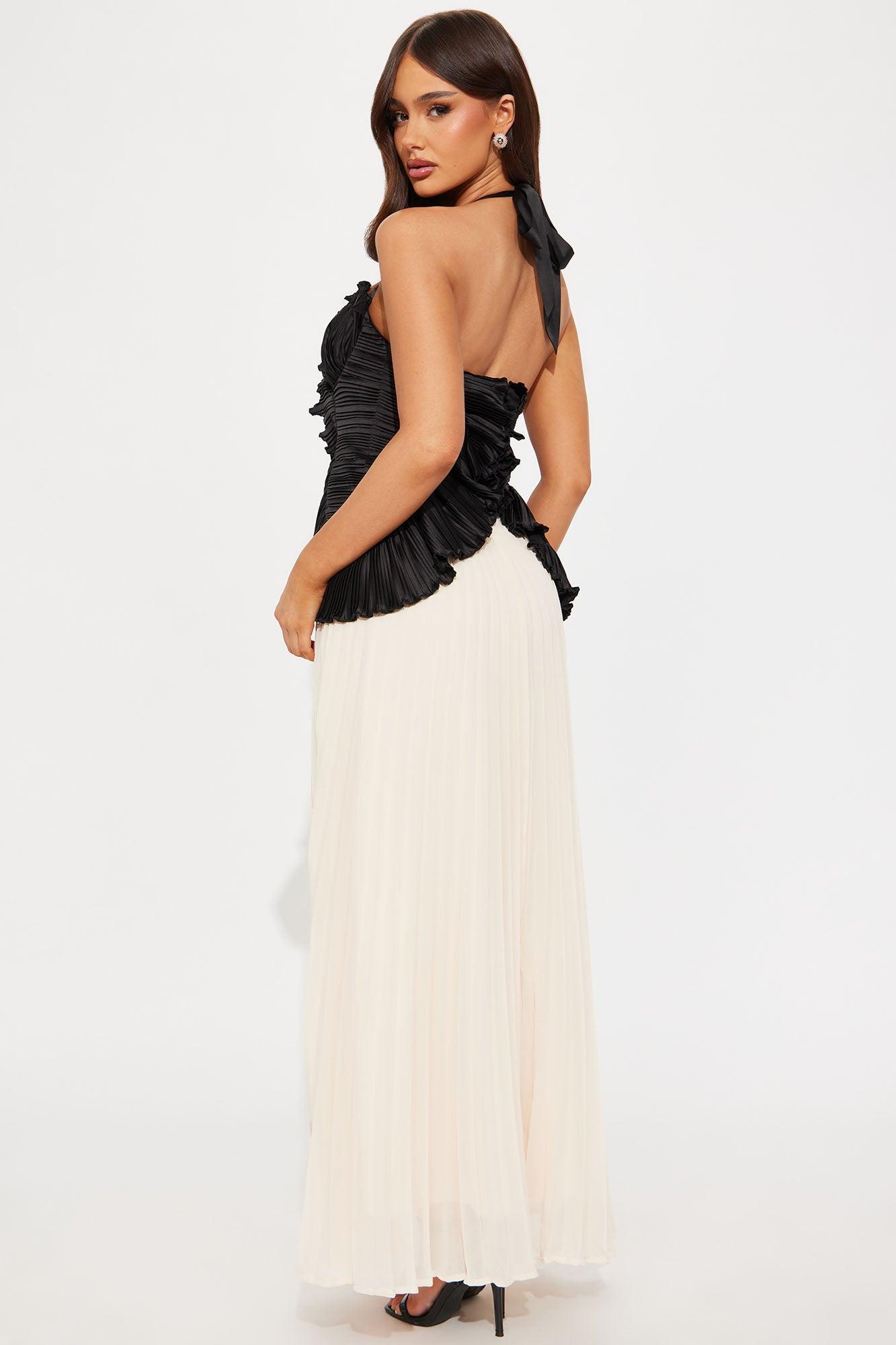 Blaire Drop Waist Pleated Maxi Dress - Black/combo Female Product Image