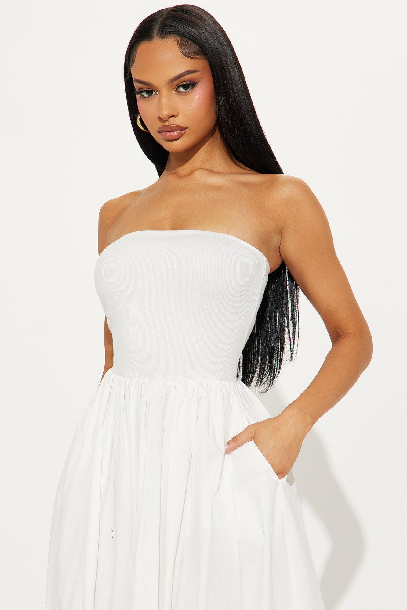 Lula Poplin Strapless Midi Dress - White Female Product Image