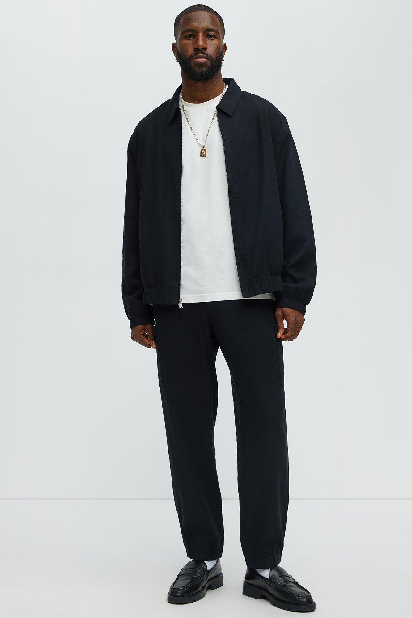 Slim Bahamas Linen Cargo Jogger - Black Product Image