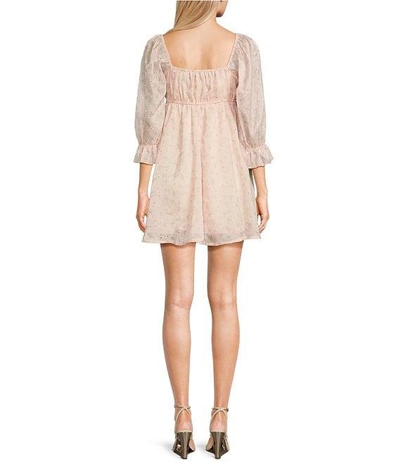 Allison & Kelly Floral Print Square Neck 3/4 Puff Sleeve Babydoll Dress Product Image